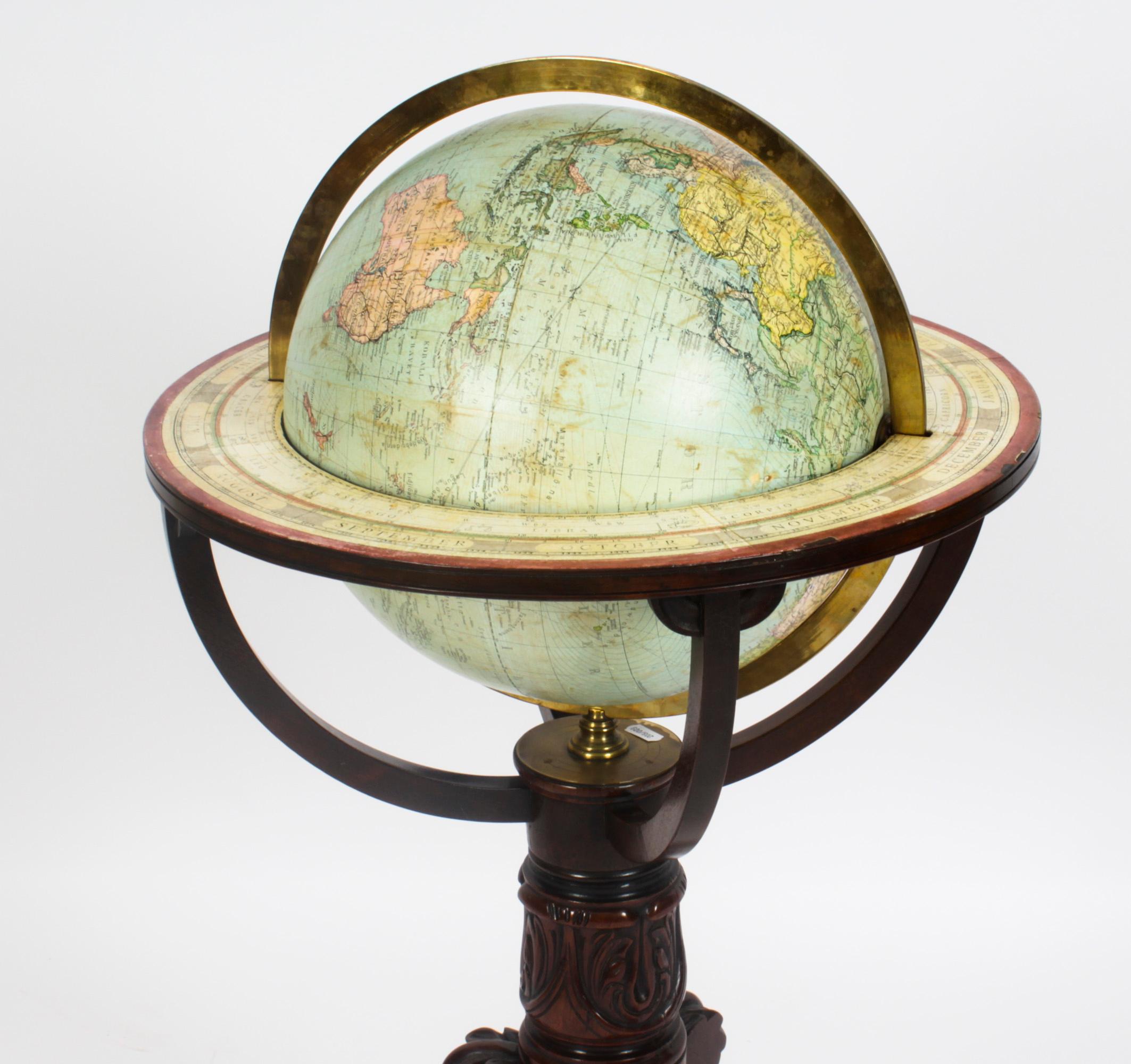 Globe terrestre de bibliothèque antique sur Stand par Jordglob, Suède, années 1920 Bon état à London, GB