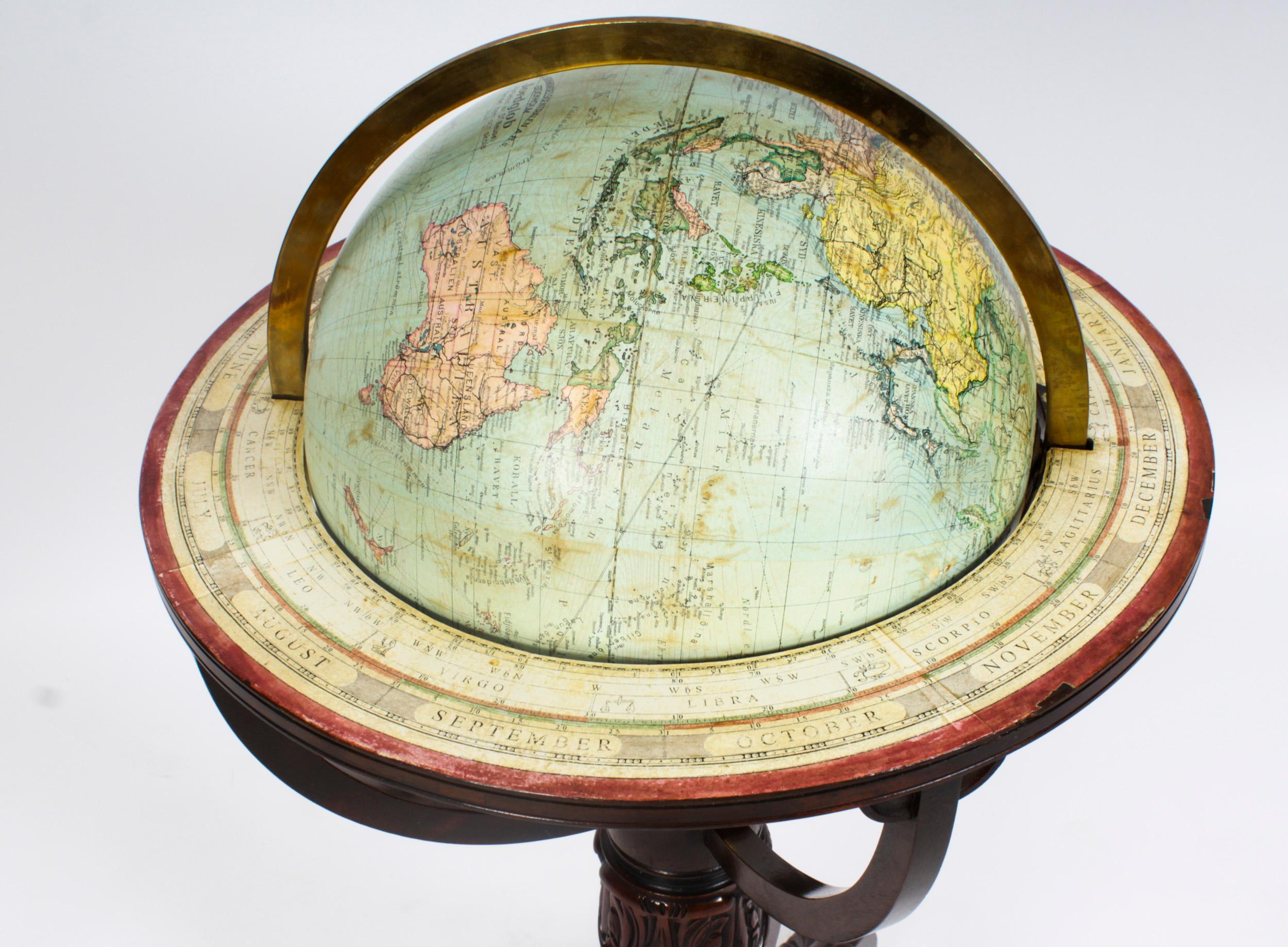 Début du 20ème siècle Globe terrestre de bibliothèque antique sur Stand par Jordglob, Suède, années 1920