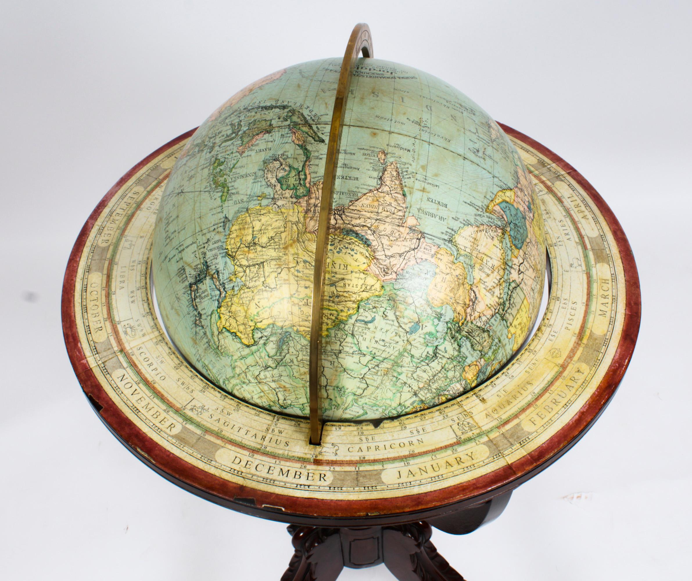 Laiton Globe terrestre de bibliothèque antique sur Stand par Jordglob, Suède, années 1920