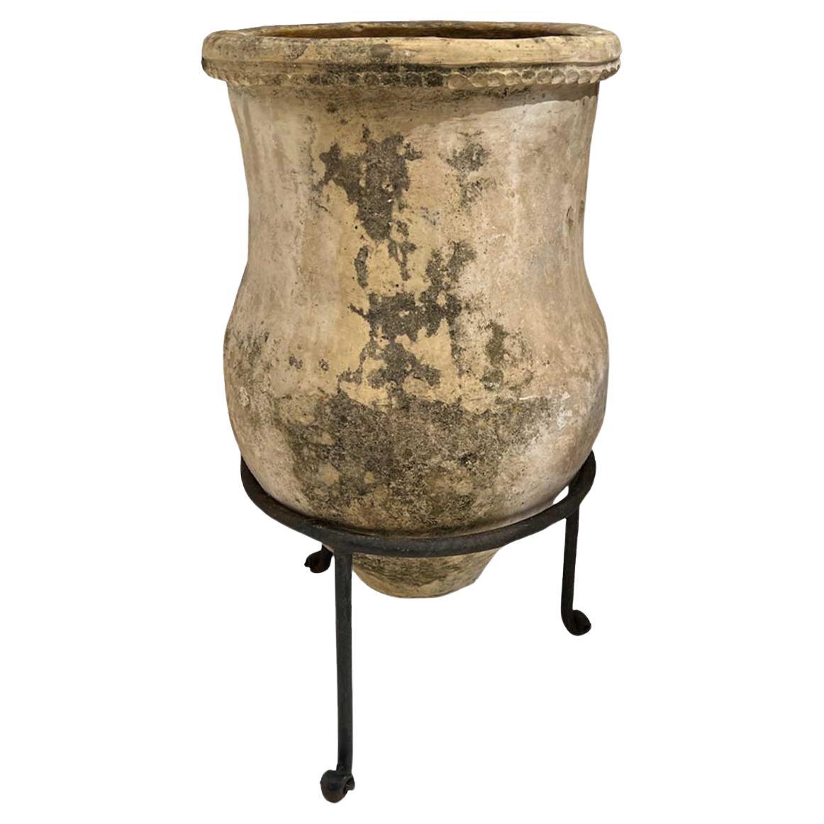 Antique Terrracotta Olive Jar on Stand For Sale