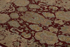 Antique Tetex Hooked Rug, Crimson Field with Floral Patterns - Rug & Kilim