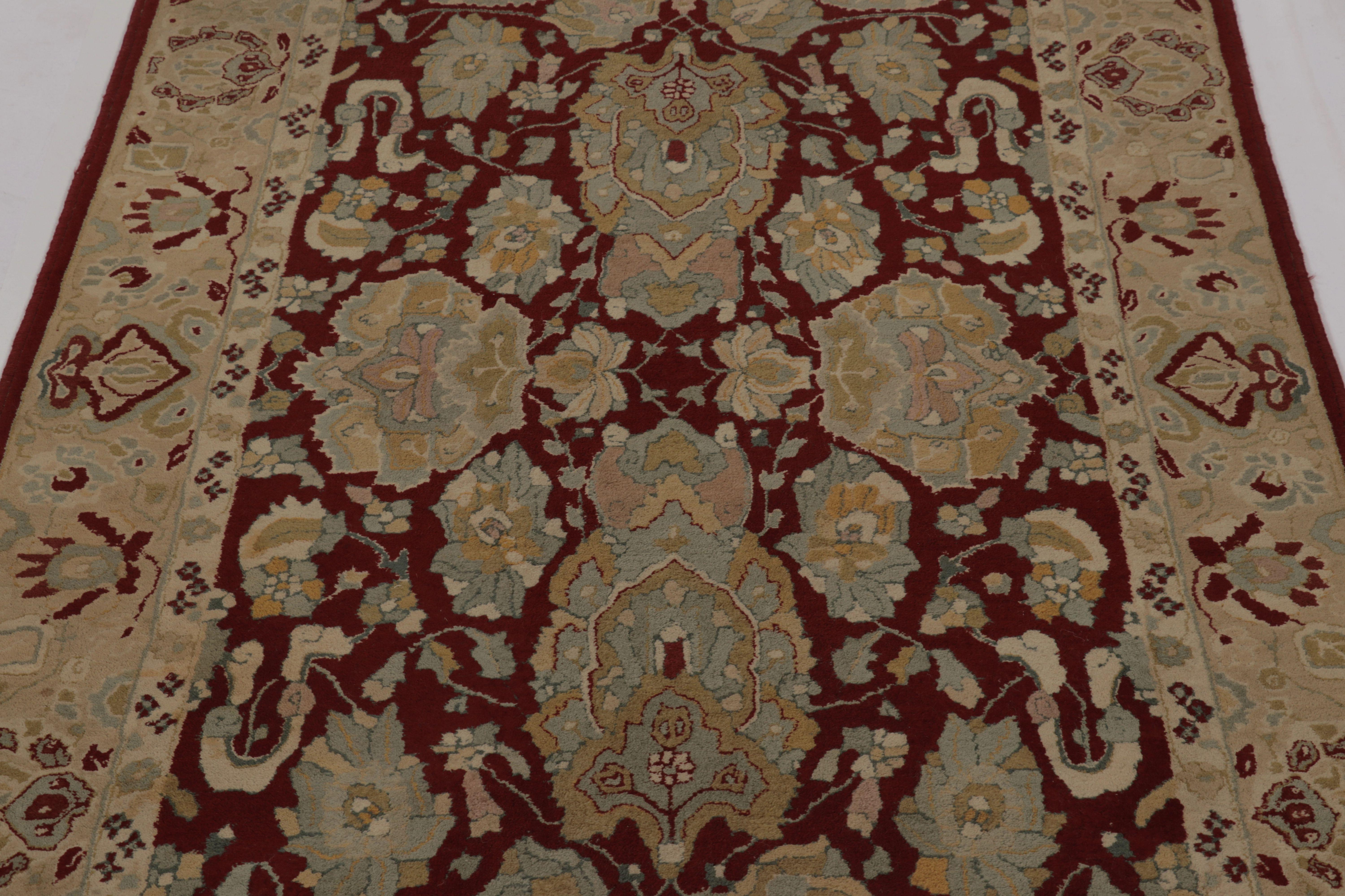 Inizio XX secolo Tappeto antico con ganci in Tetex, campo cremisi con motivi floreali - Rug & Kilim in vendita