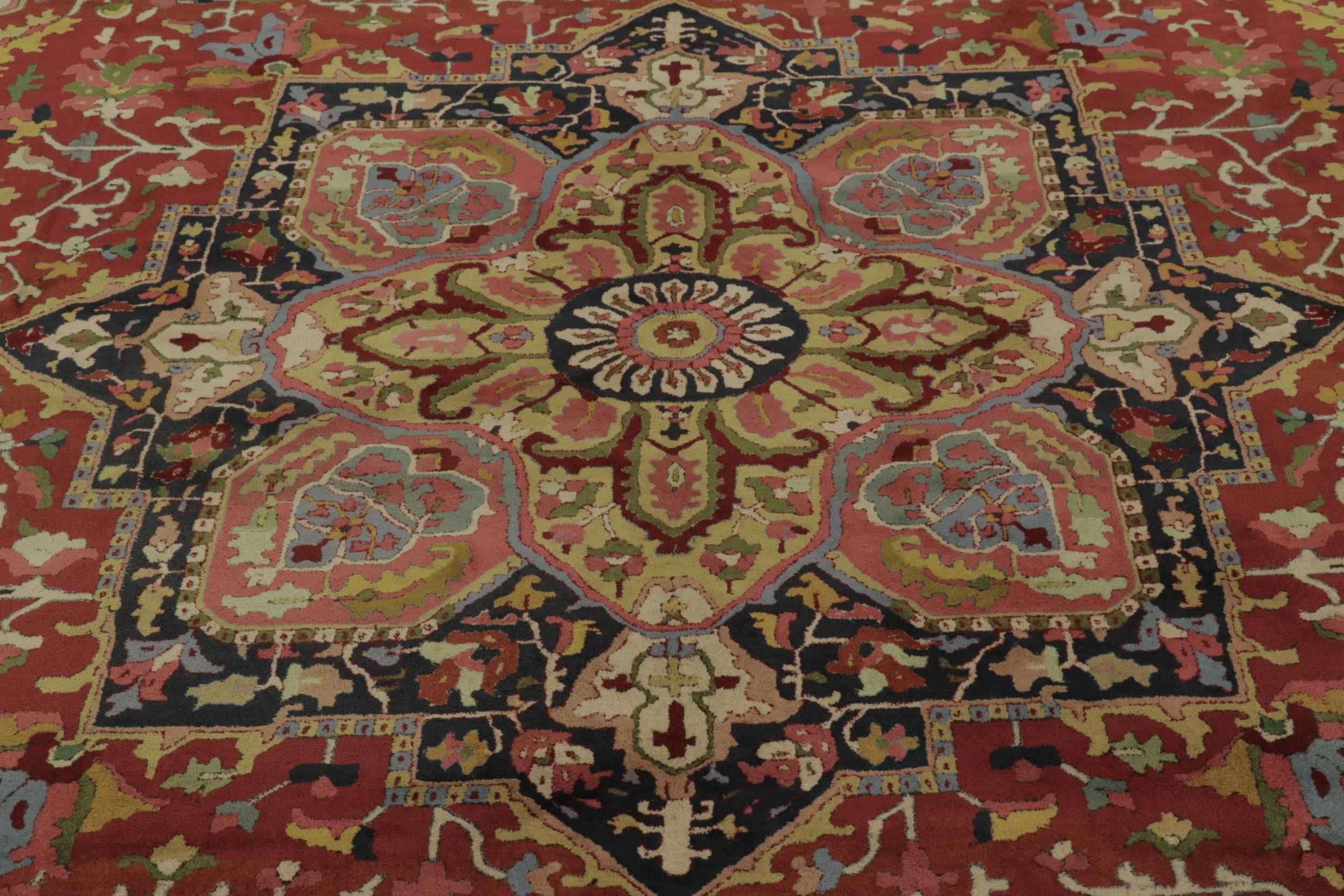 Tedesco Tappeto antico con ganci Tetex, rosso con medaglione floreale colorato - Rug & Kilim in vendita