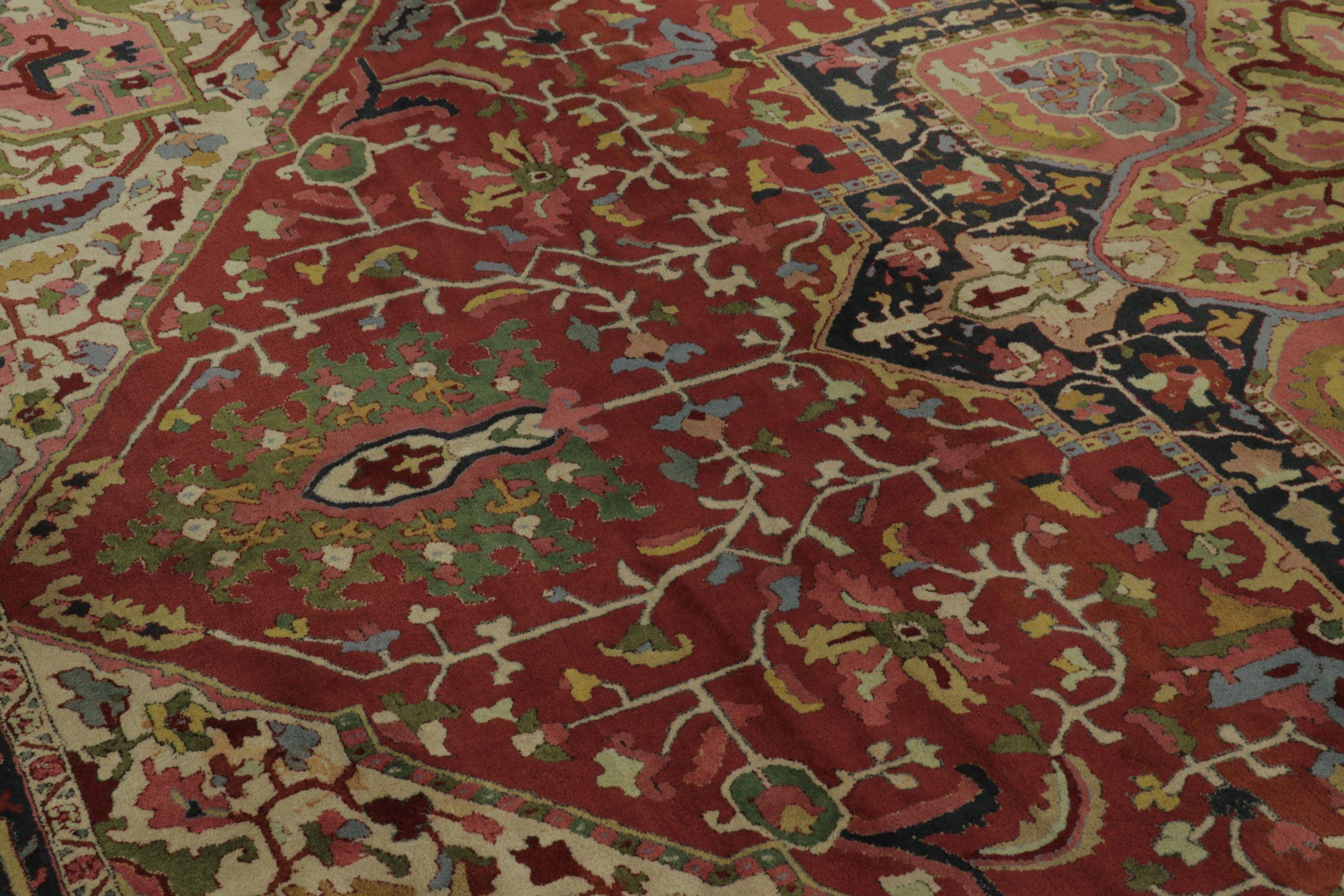 Annodato a mano Tappeto antico con ganci Tetex, rosso con medaglione floreale colorato - Rug & Kilim in vendita