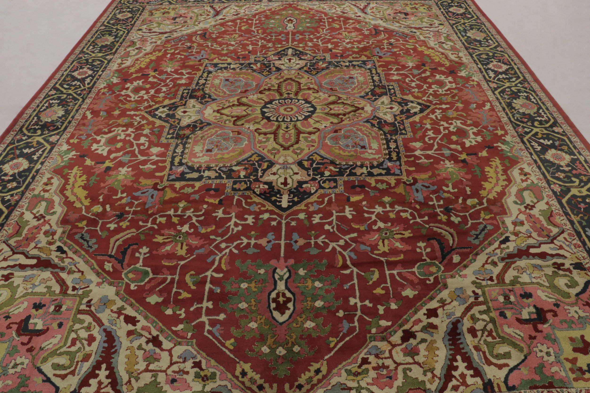 Lana Tappeto antico con ganci Tetex, rosso con medaglione floreale colorato - Rug & Kilim in vendita