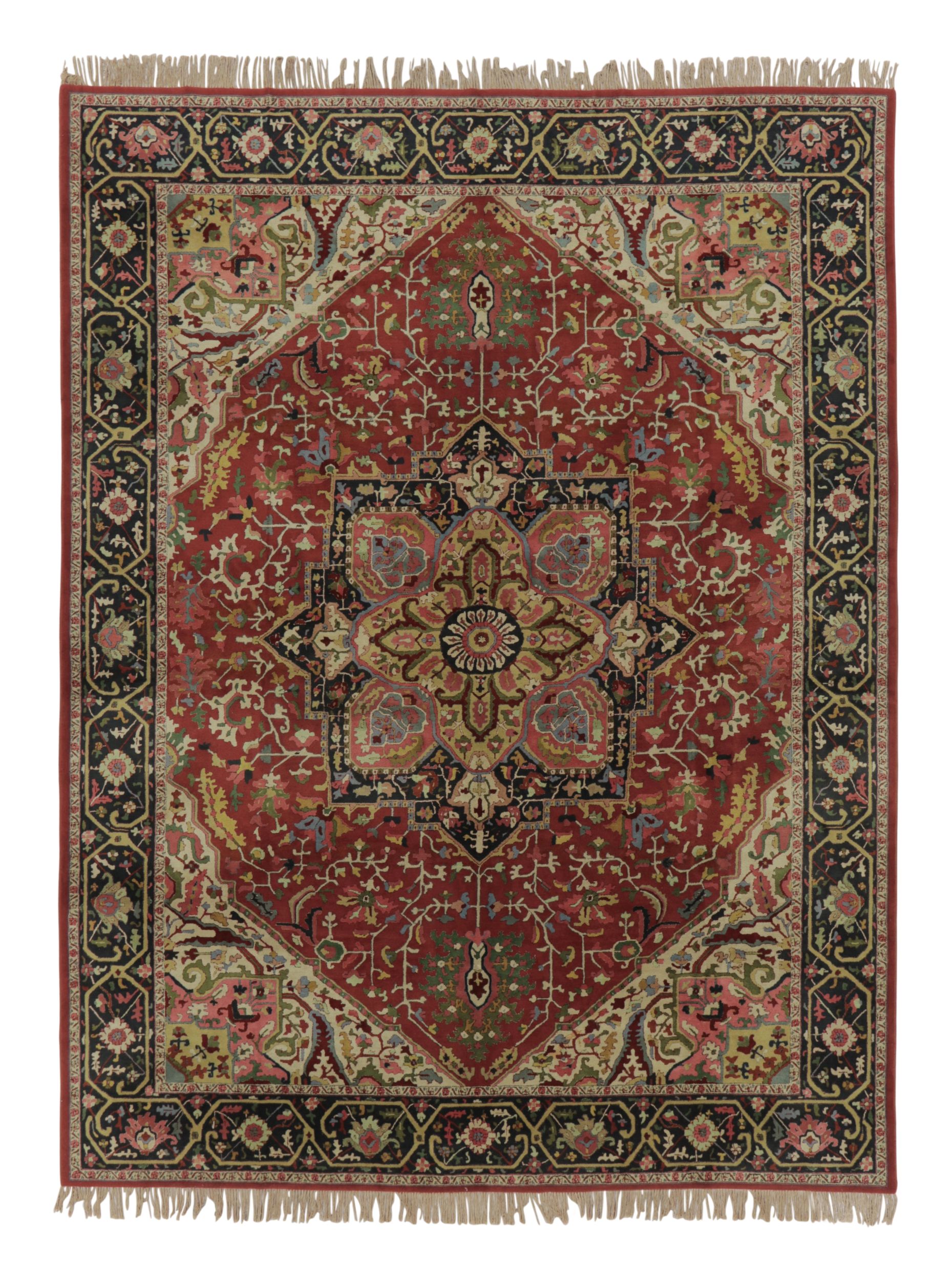 Tappeto antico con ganci Tetex, rosso con medaglione floreale colorato - Rug 
Kilim