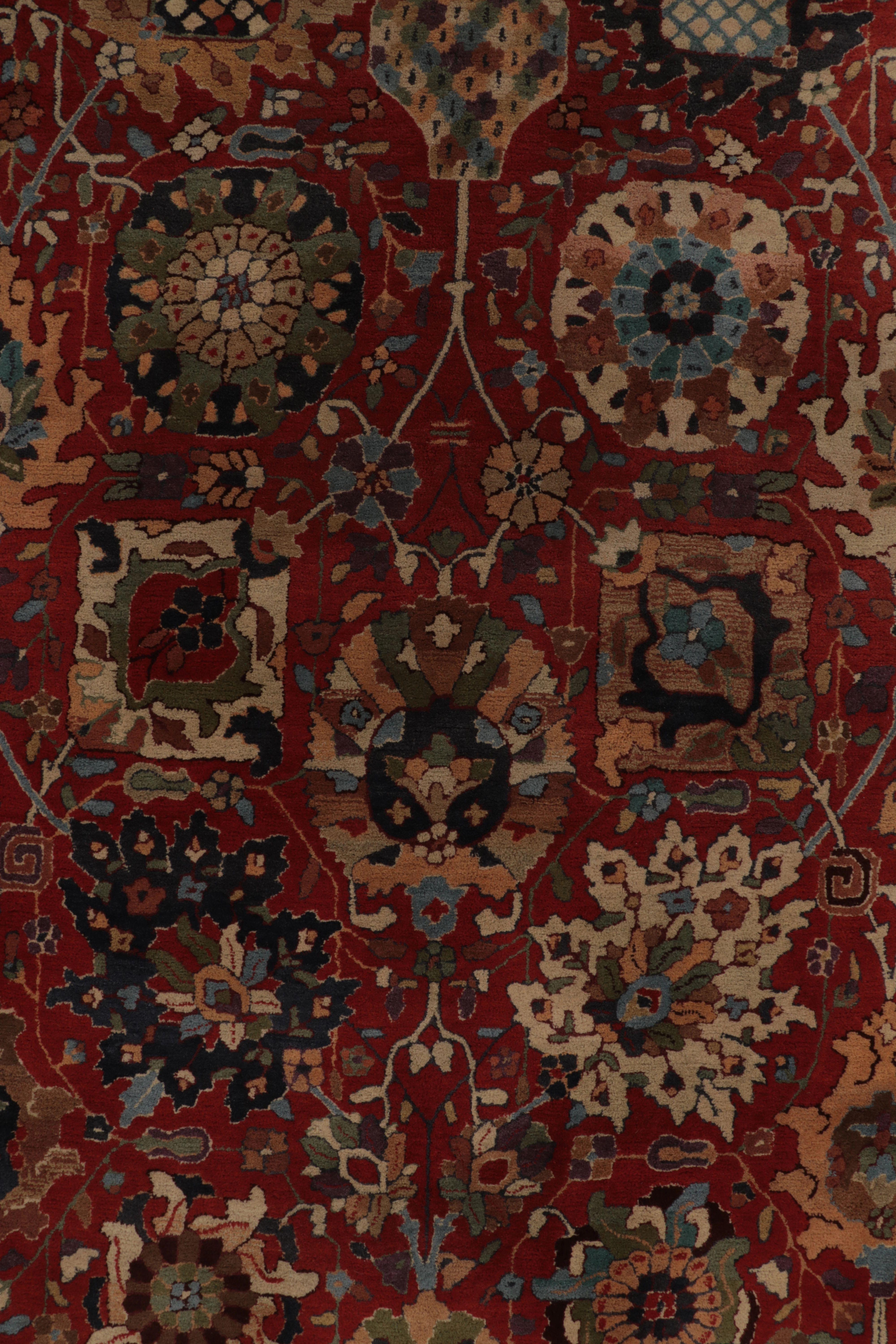  Realizzato a mano in lana e proveniente dalla Germania intorno al 1920-1930, questo tappeto antico con ganci 6x10 è un reperto eccezionale della celebre linea Tetex, che mette in evidenza l'interpretazione americana delle tradizioni dei tappeti