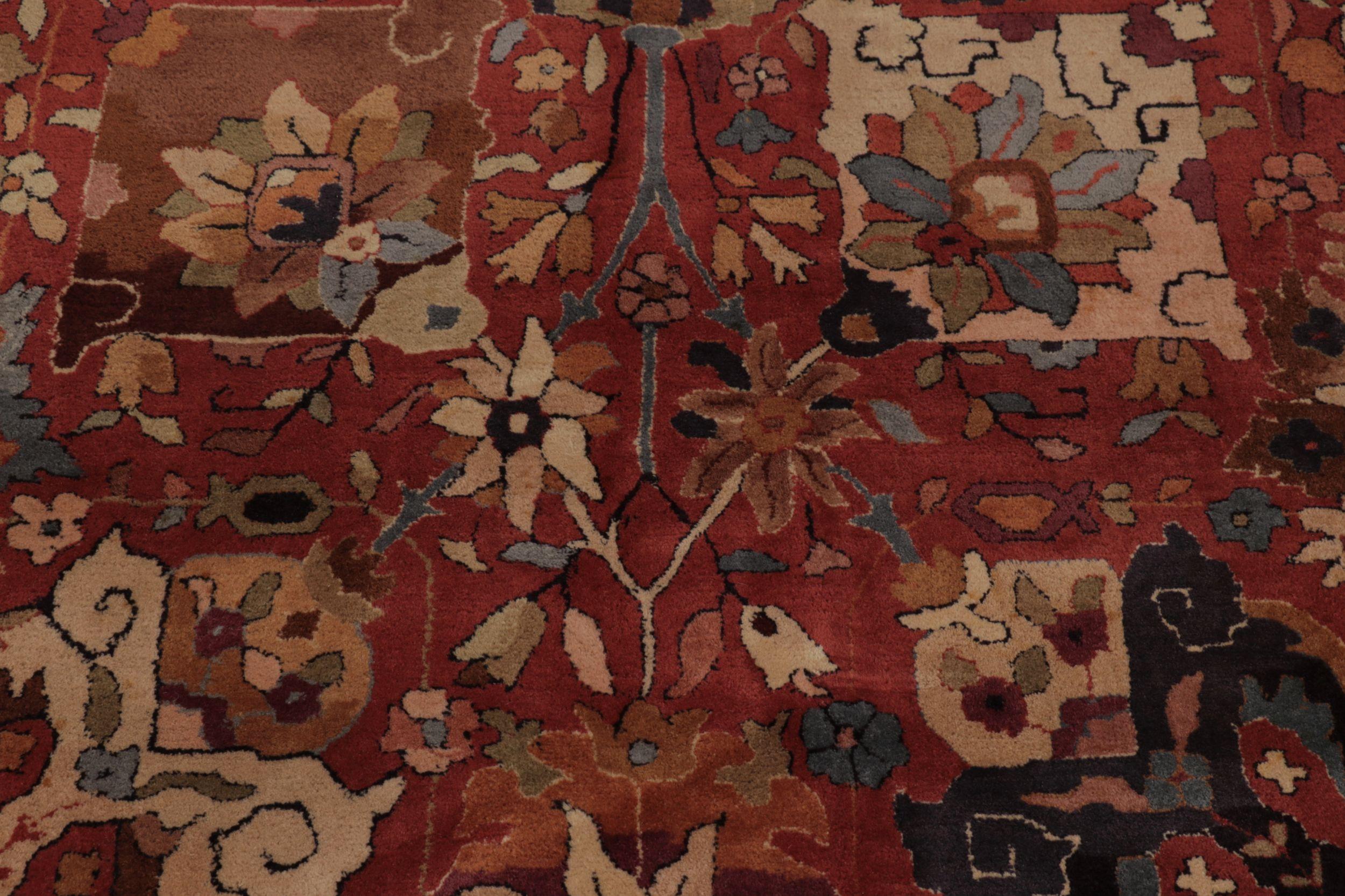 Annodato a mano Tappeto antico con ganci Tetex, rosso con motivi floreali colorati - Rug & Kilim in vendita