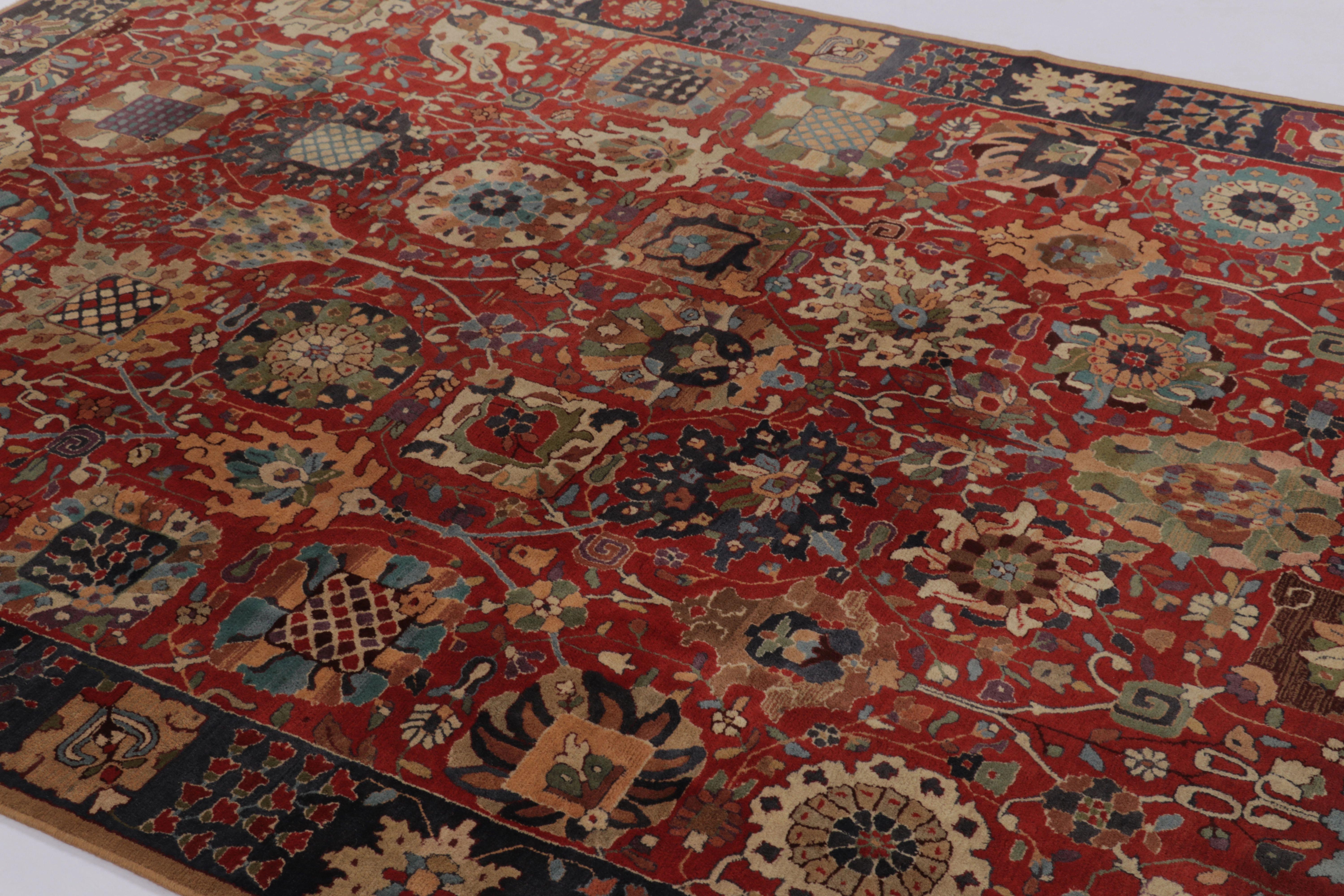 Annodato a mano Tappeto antico con ganci Tetex, rosso con motivi floreali colorati - Rug & Kilim in vendita