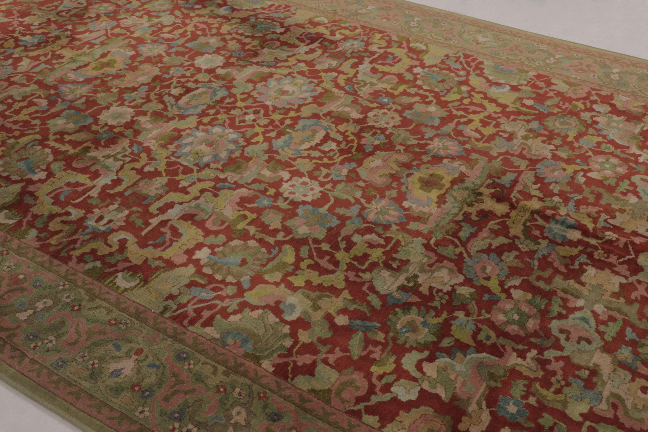 Alfombra antigua con ganchos Tetex, roja con densos motivos florales de colores - Rug & Kilim Alemán en venta