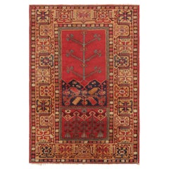 Alfombra antigua con ganchos Tetex, roja con motivos geométricos - Rug & Kilim
