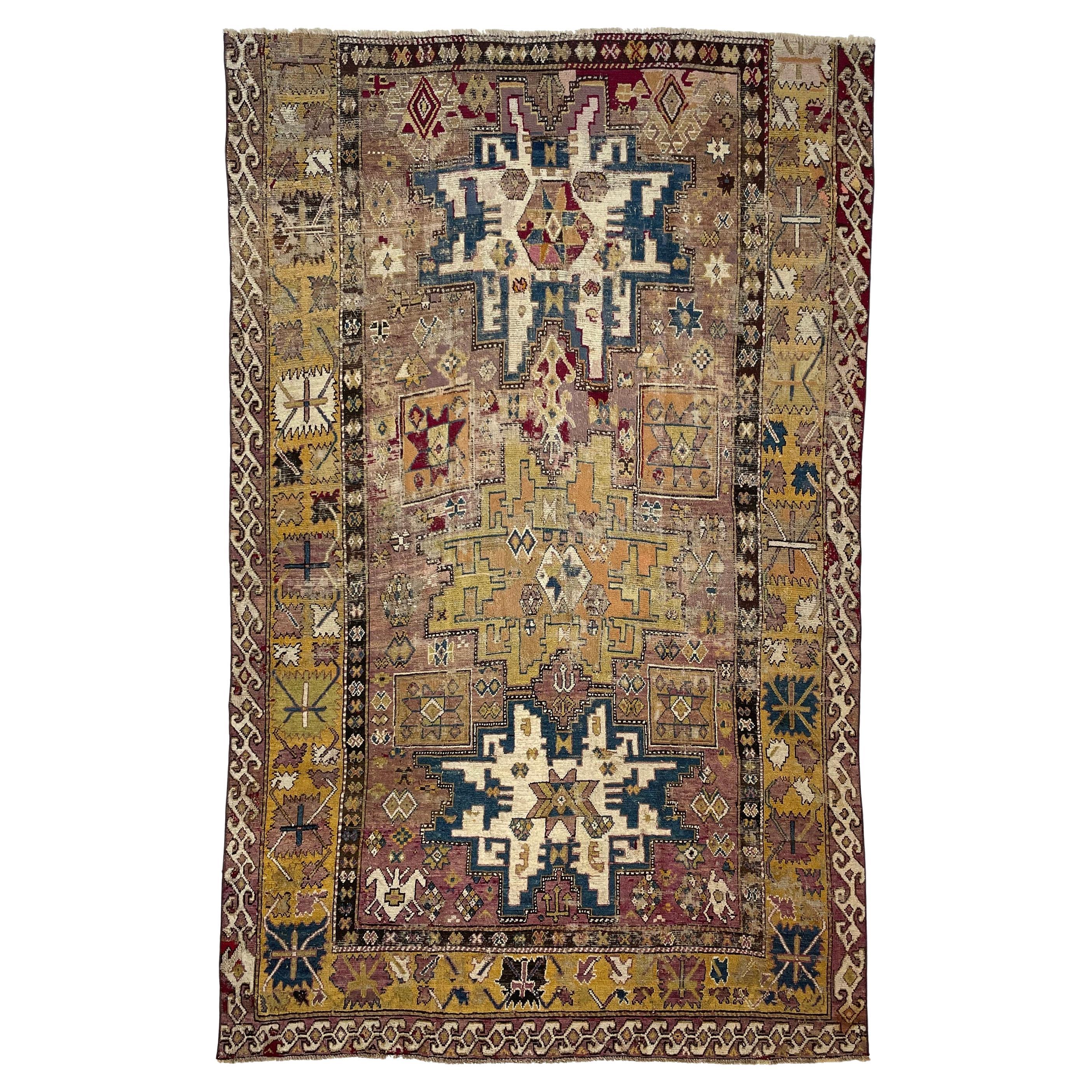 Antique Textile Rug Room Size with Leshgi Star, c. 1900