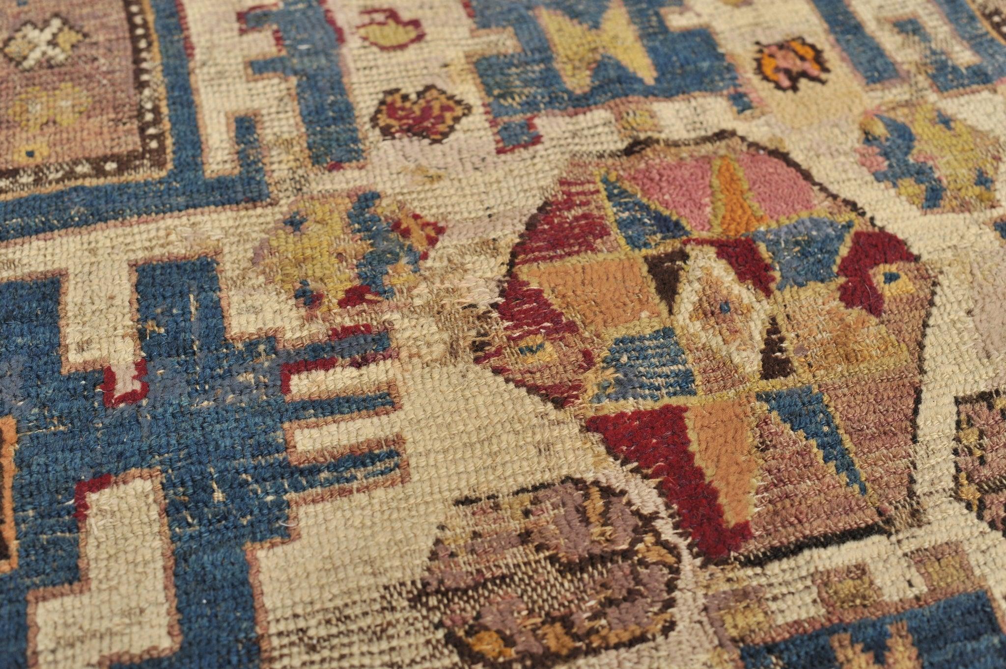 Antique Textile Rug with Lavender, Sunflower Yellows, & Blues, c. 1900 For Sale 1