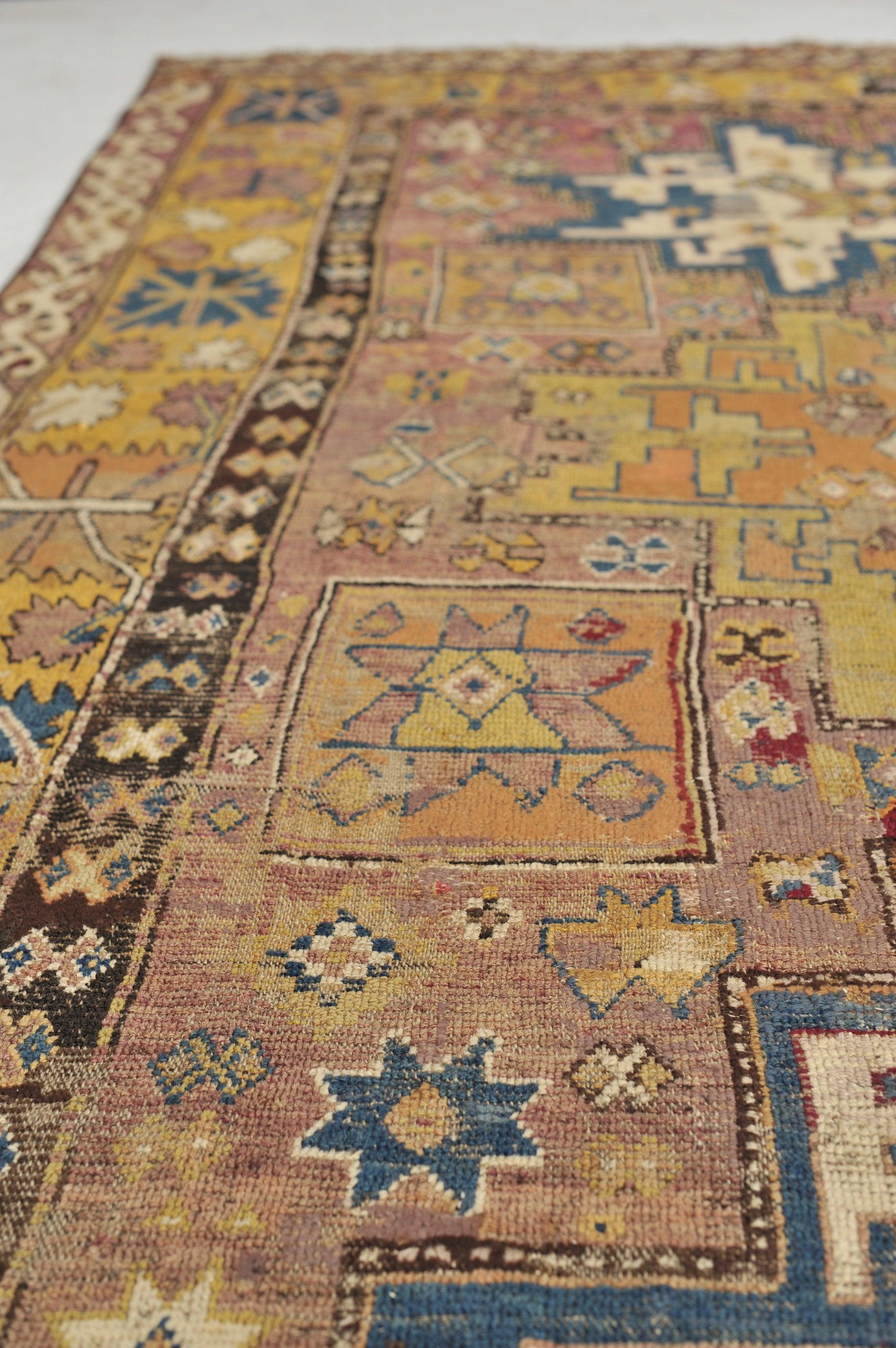 Antique Textile Rug with Lavender, Sunflower Yellows, & Blues, c. 1900 For Sale 2
