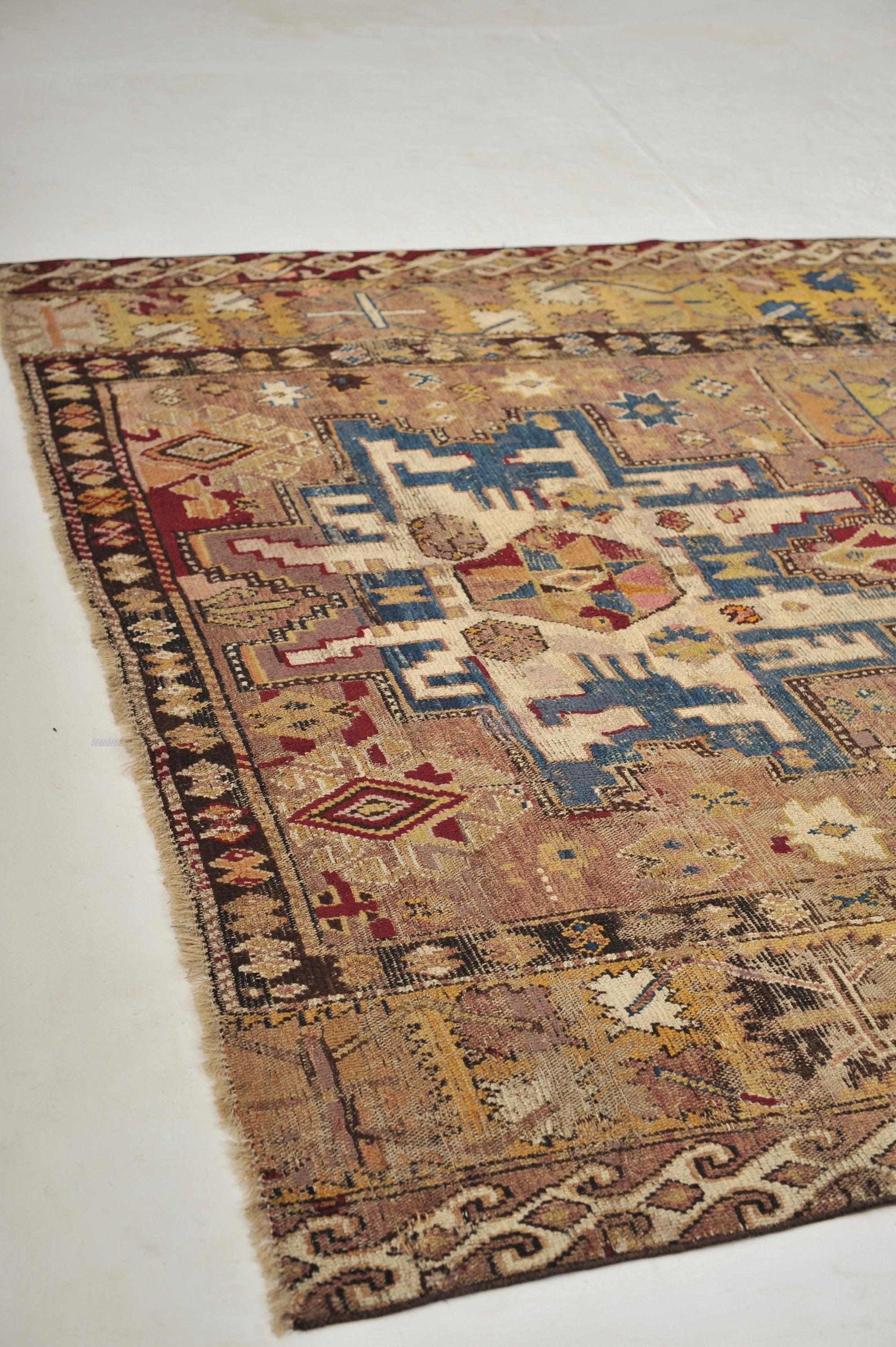 Antique Textile Rug with Lavender, Sunflower Yellows, & Blues, c. 1900 For Sale 3