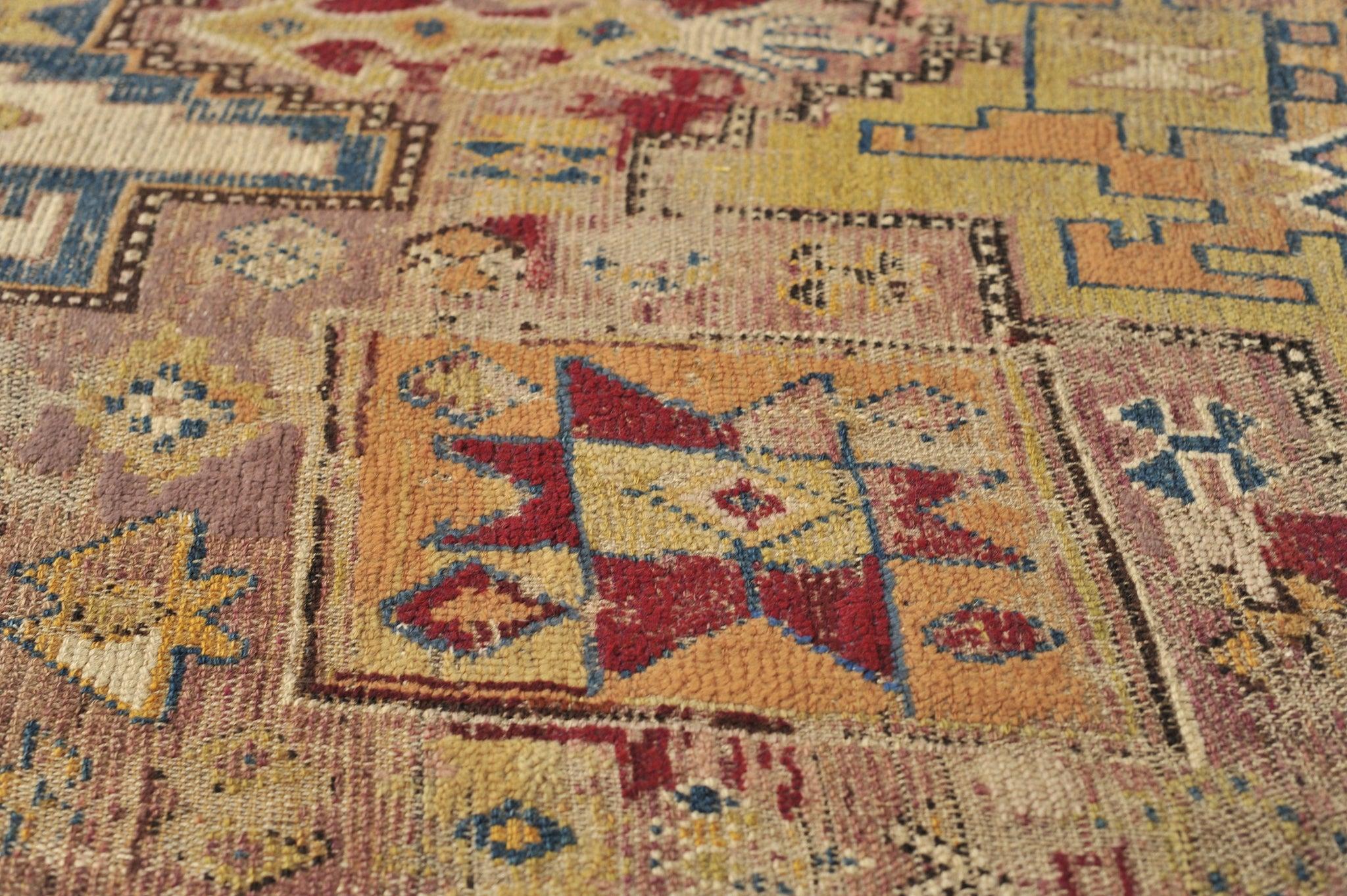 Antique Textile Rug with Lavender, Sunflower Yellows, & Blues, c. 1900 For Sale 4
