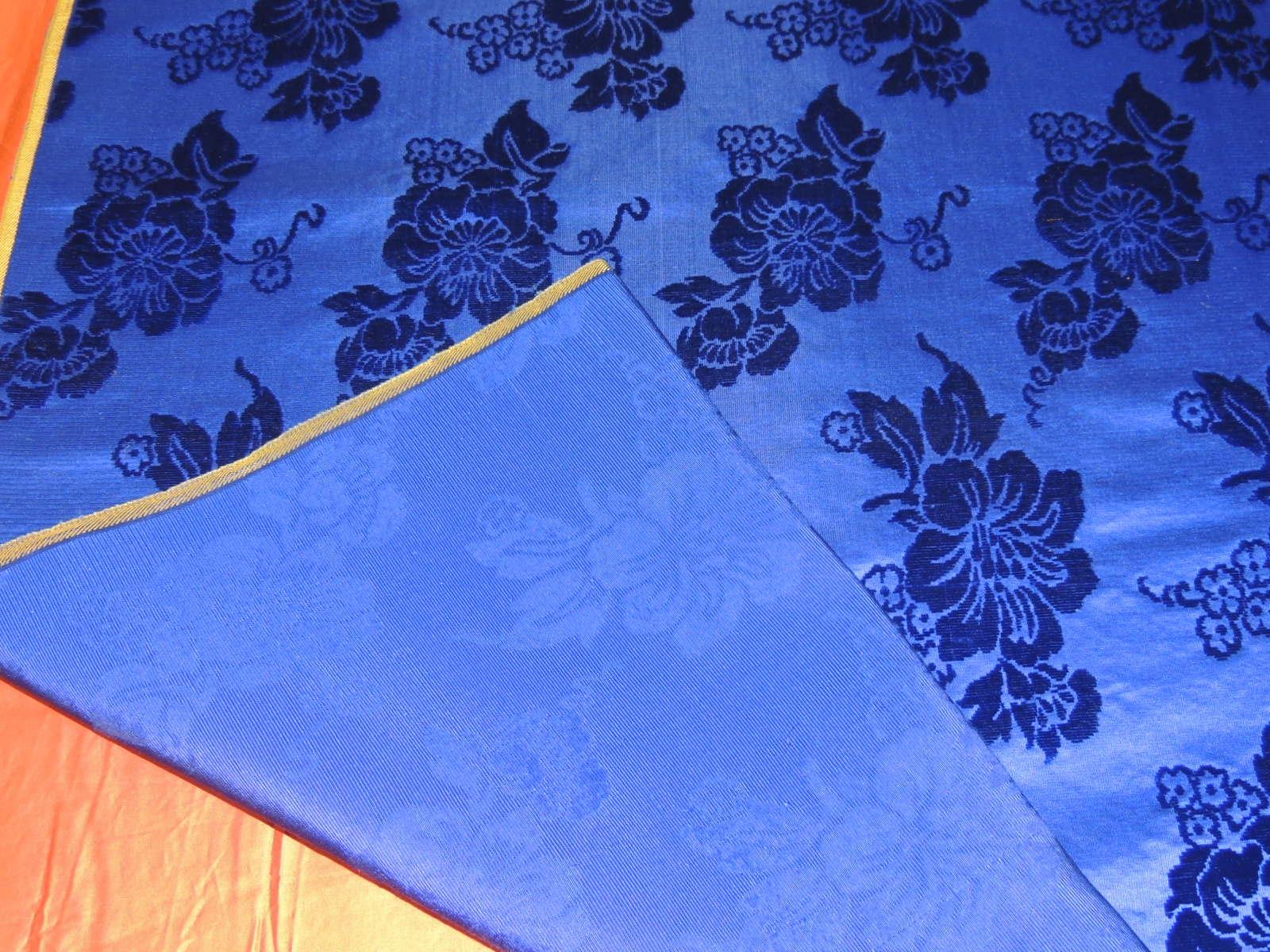 Chinoiserie Hibiscus Floral in Royal Blue Silk Velvet Textile For Sale