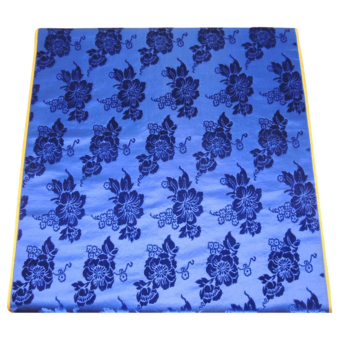 Hibiscus Floral in Royal Blue Silk Velvet Textile For Sale