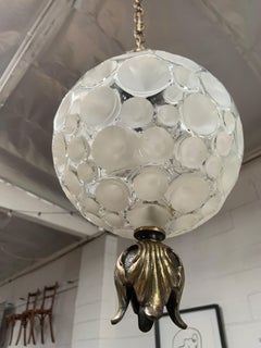 Antique Textured Glass Globe Pendant with Original Brass Fixture