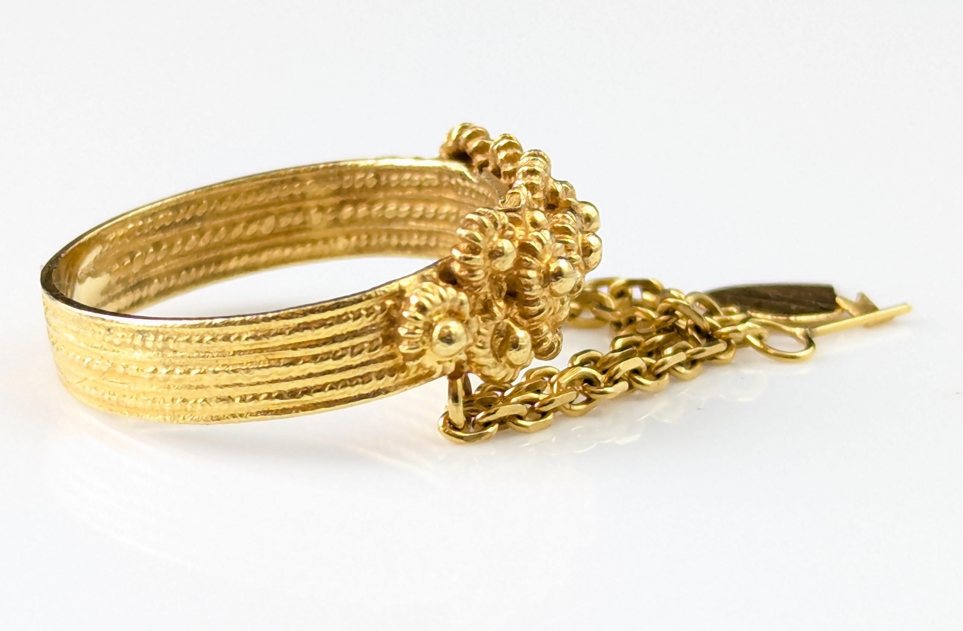 Antique Textured Sardinian wedding band, floral, Key and Heart 5