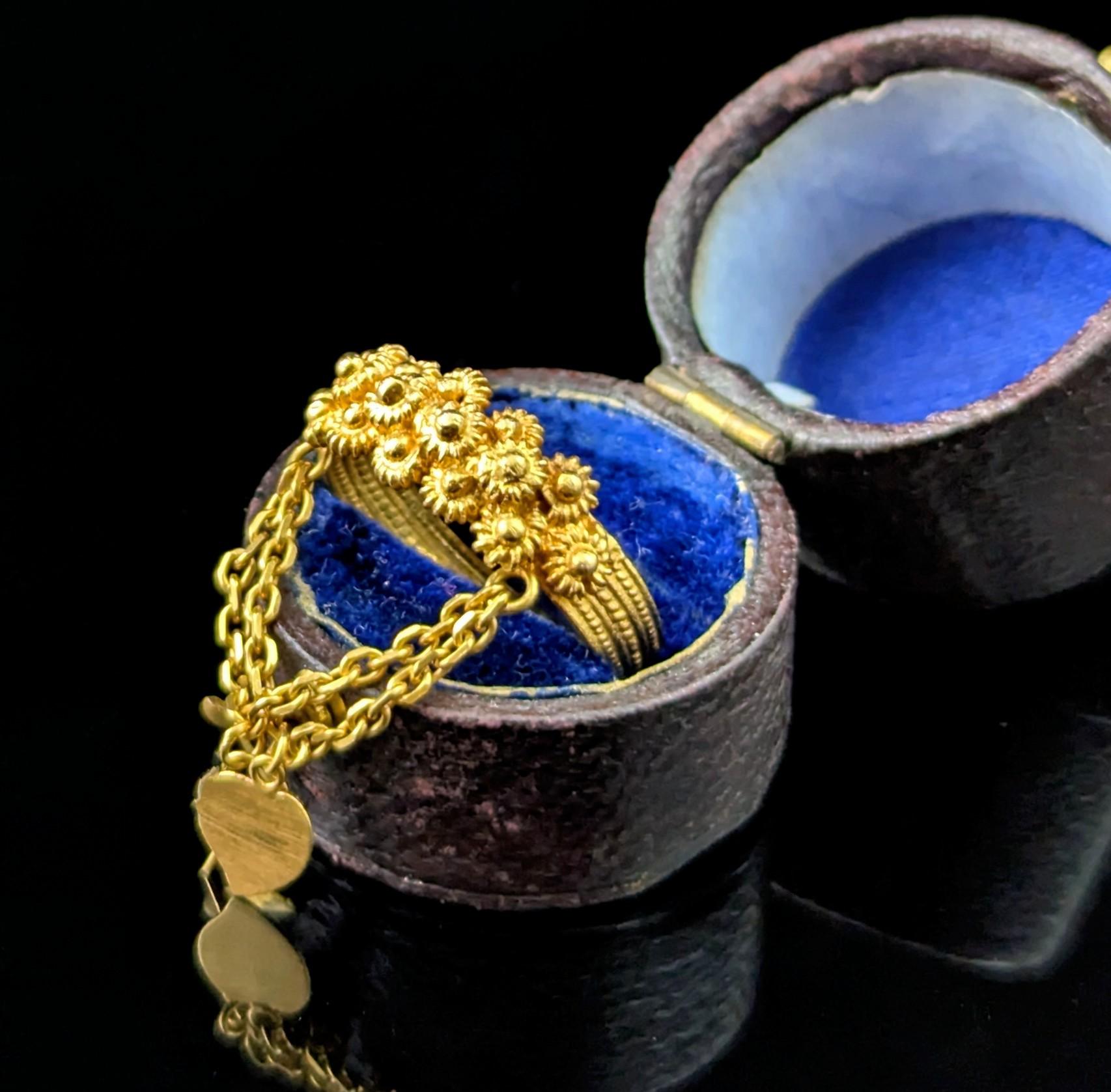 Victorian Antique Textured Sardinian wedding band, floral, Key and Heart