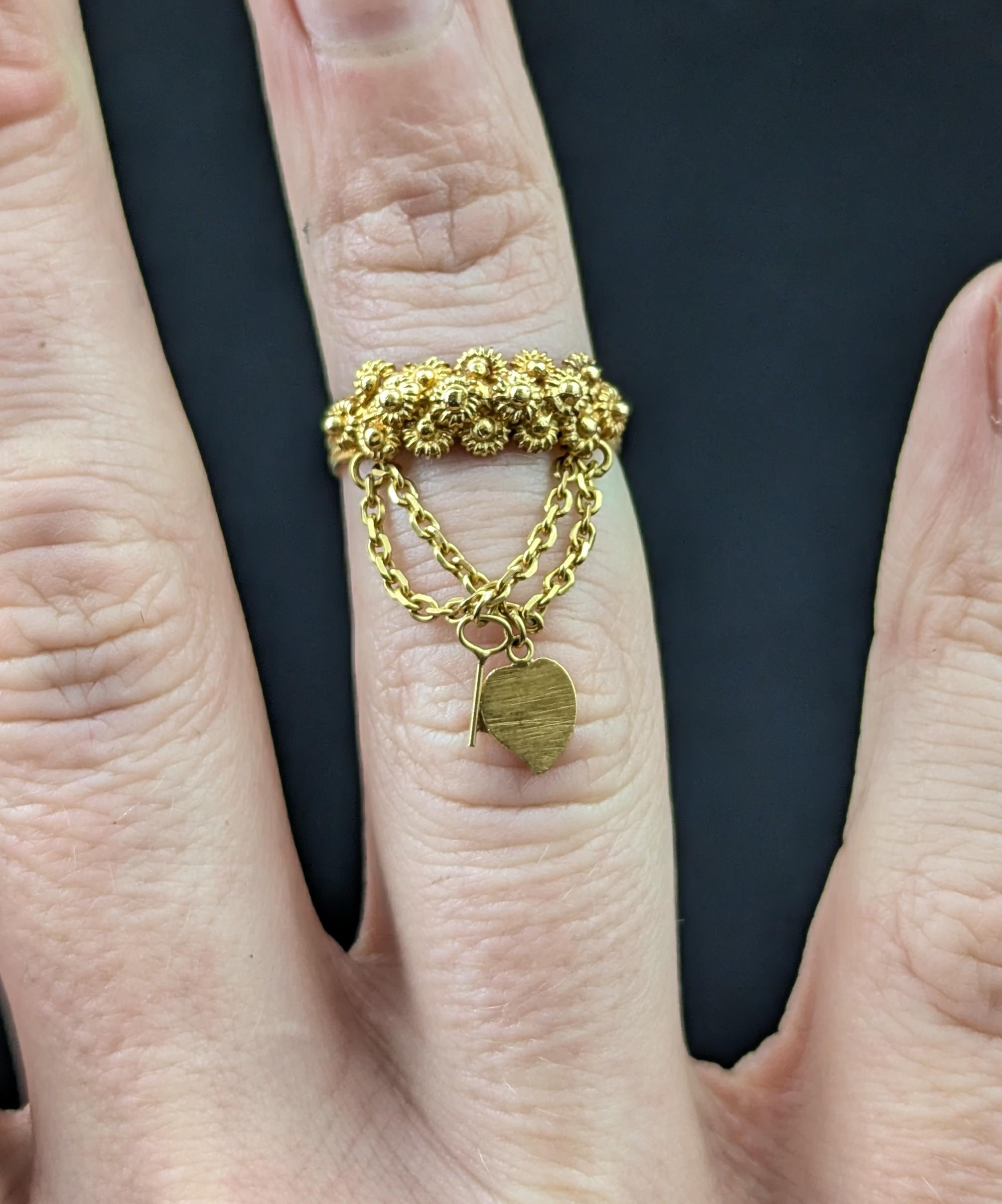 Women's Antique Textured Sardinian wedding band, floral, Key and Heart