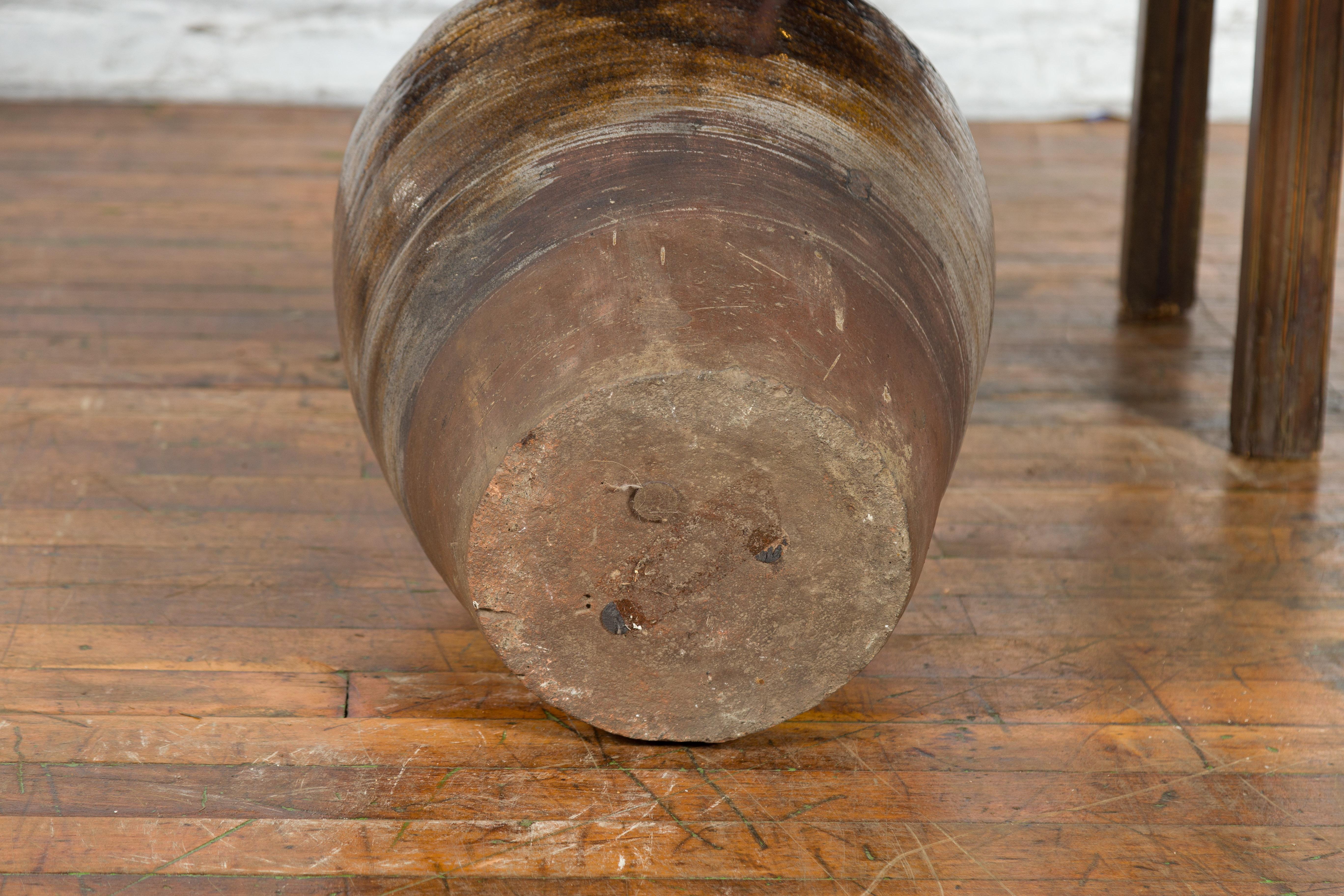 Antique Thai 19th Century Brown Glazed Water Jar with Petite Loop Handles For Sale 12