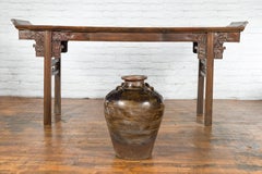 Antique Thai 19th Century Brown Glazed Water Jar with Petite Loop Handles