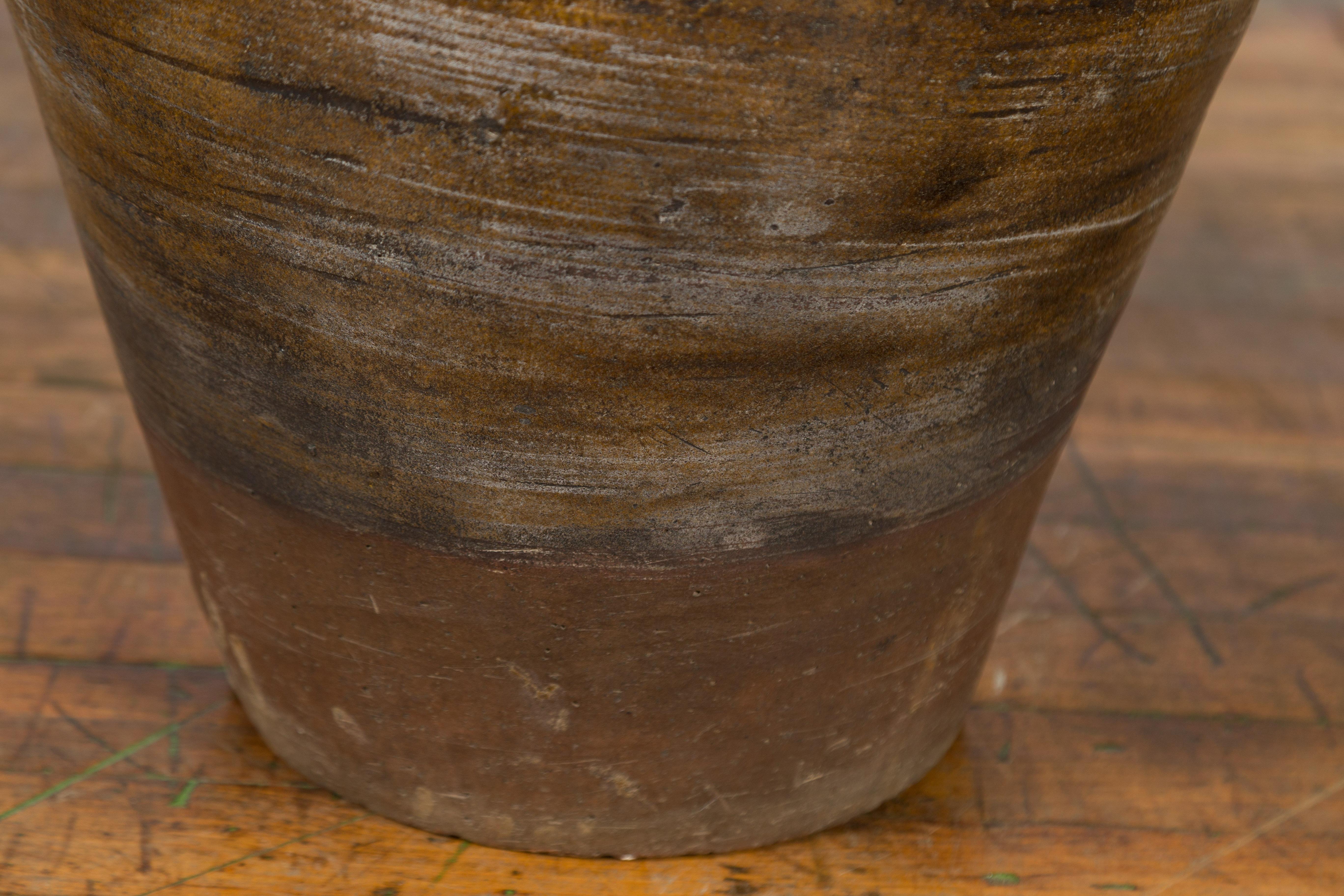 Antique Thai 19th Century Brown Glazed Water Jar with Petite Loop Handles For Sale 3