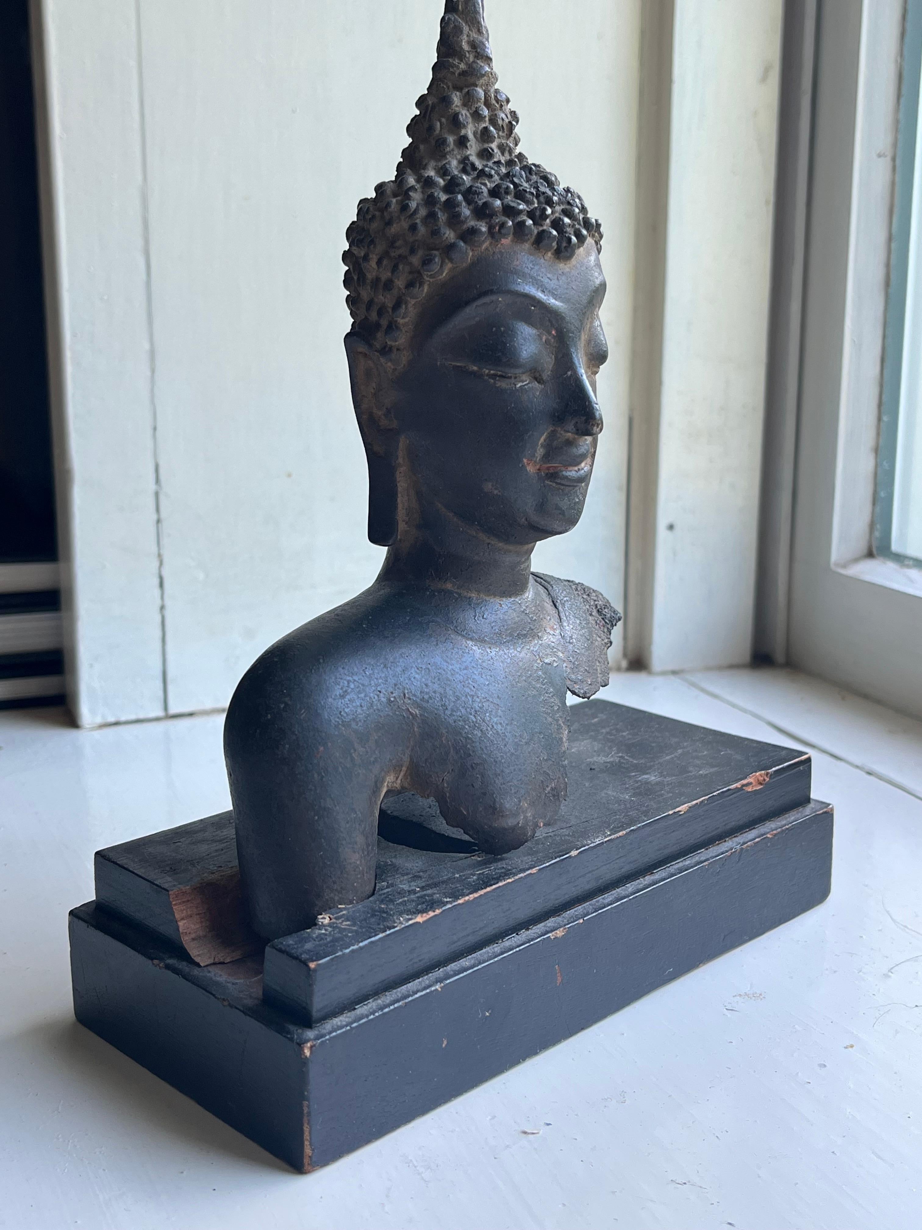 Cast Antique Thai Bronze Buddha Fragment, 18th Century For Sale