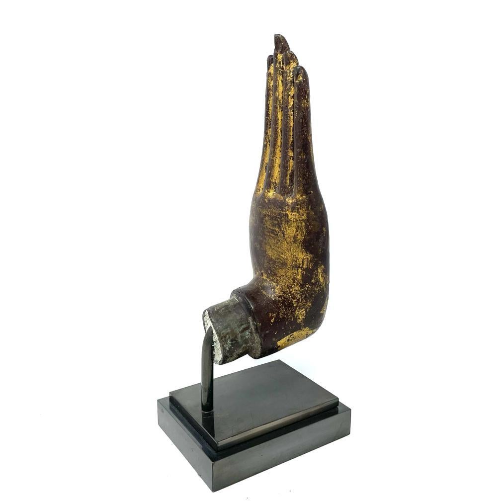Cast Antique Thai Bronze Buddha Hand Fragment, Absence of Fear For Sale