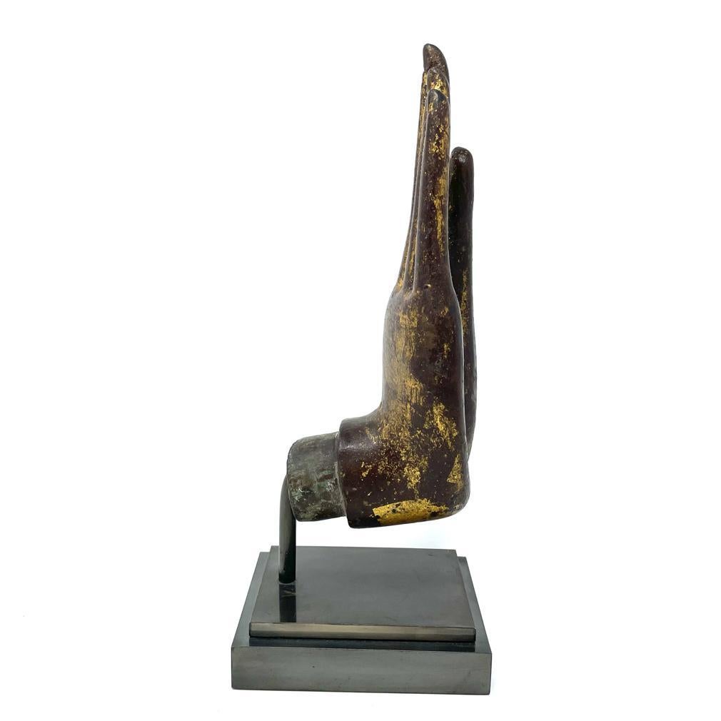 Antique Thai Bronze Buddha Hand Fragment, Absence of Fear In Good Condition For Sale In Point Richmond, CA
