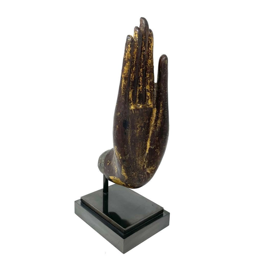 18th Century and Earlier Antique Thai Bronze Buddha Hand Fragment, Absence of Fear For Sale
