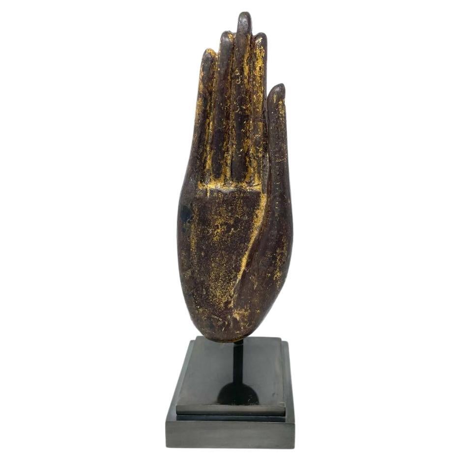 Antique Thai Bronze Buddha Hand Fragment, Absence of Fear For Sale