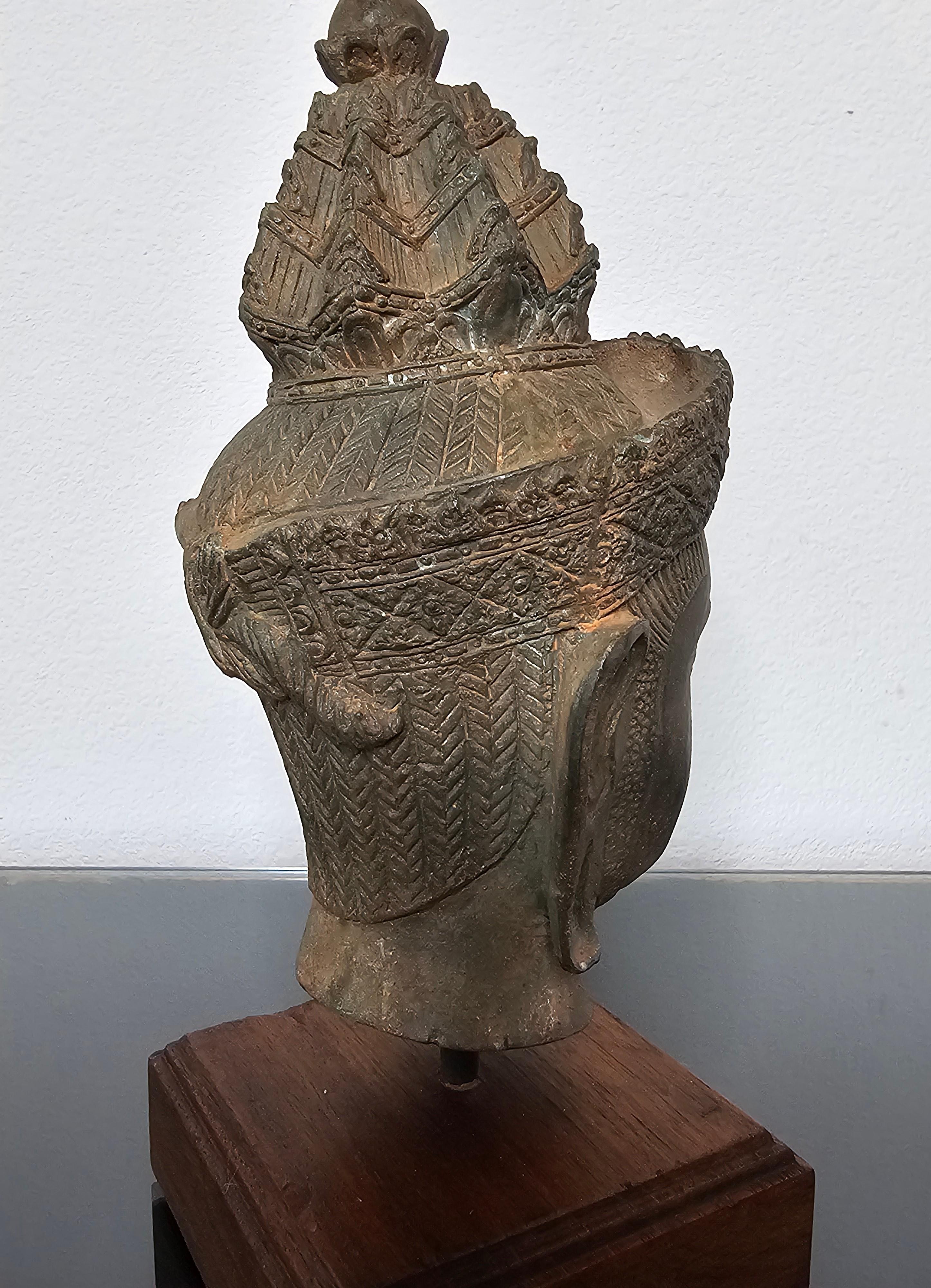 Antique Thai Bronze Buddha Head Statue Fragment 6