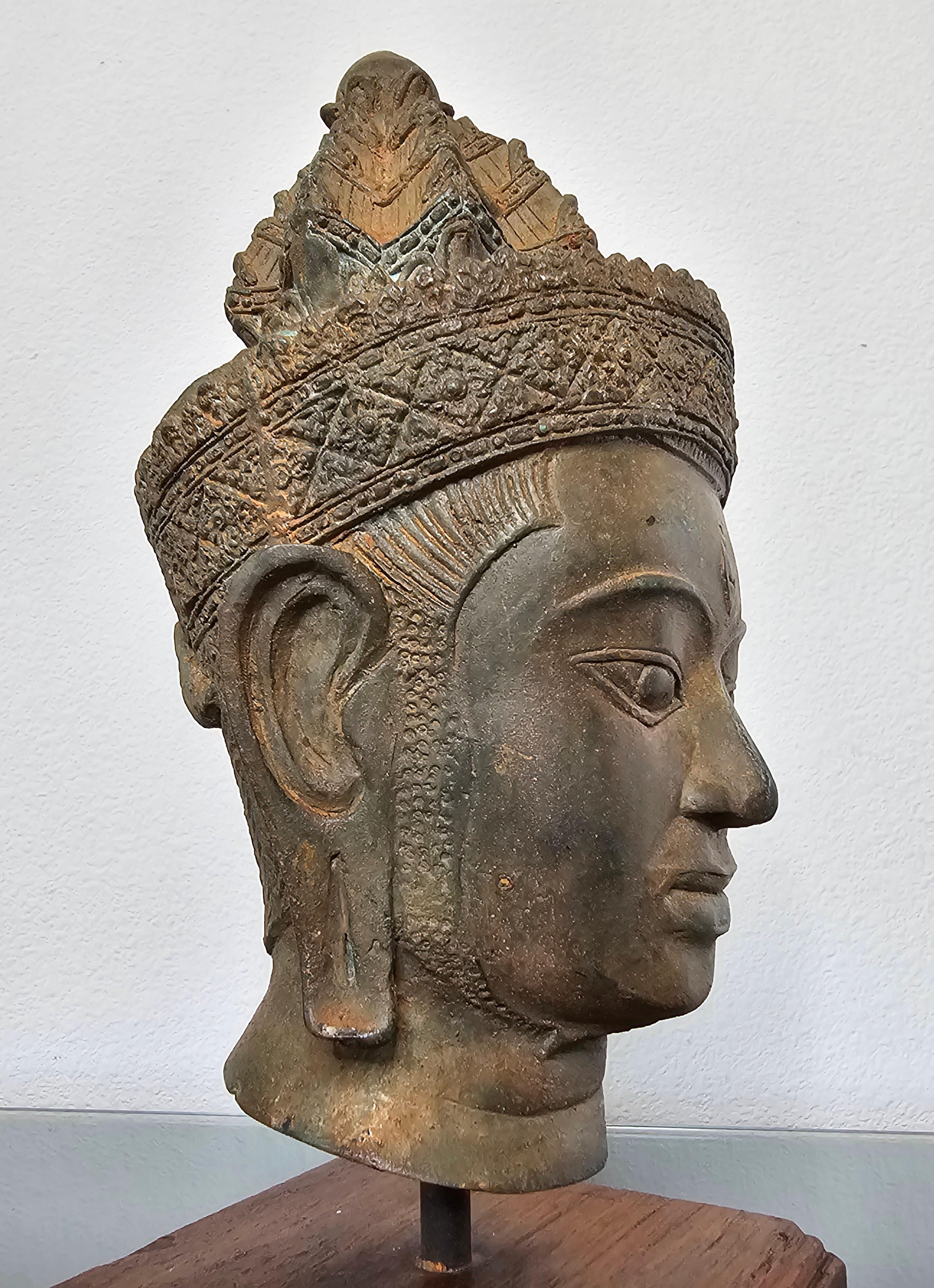 Antique Thai Bronze Buddha Head Statue Fragment 7