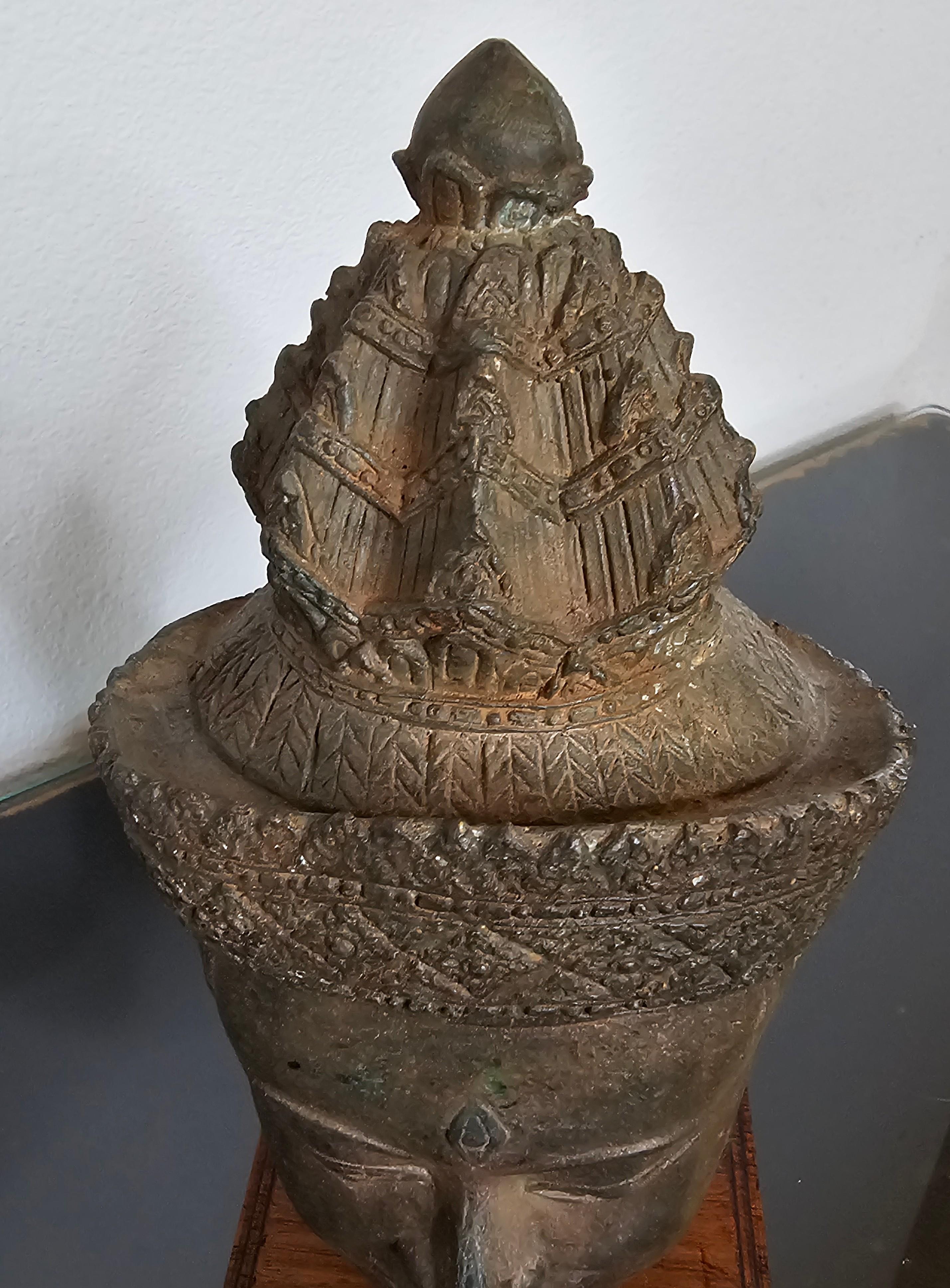 Antique Thai Bronze Buddha Head Statue Fragment 8
