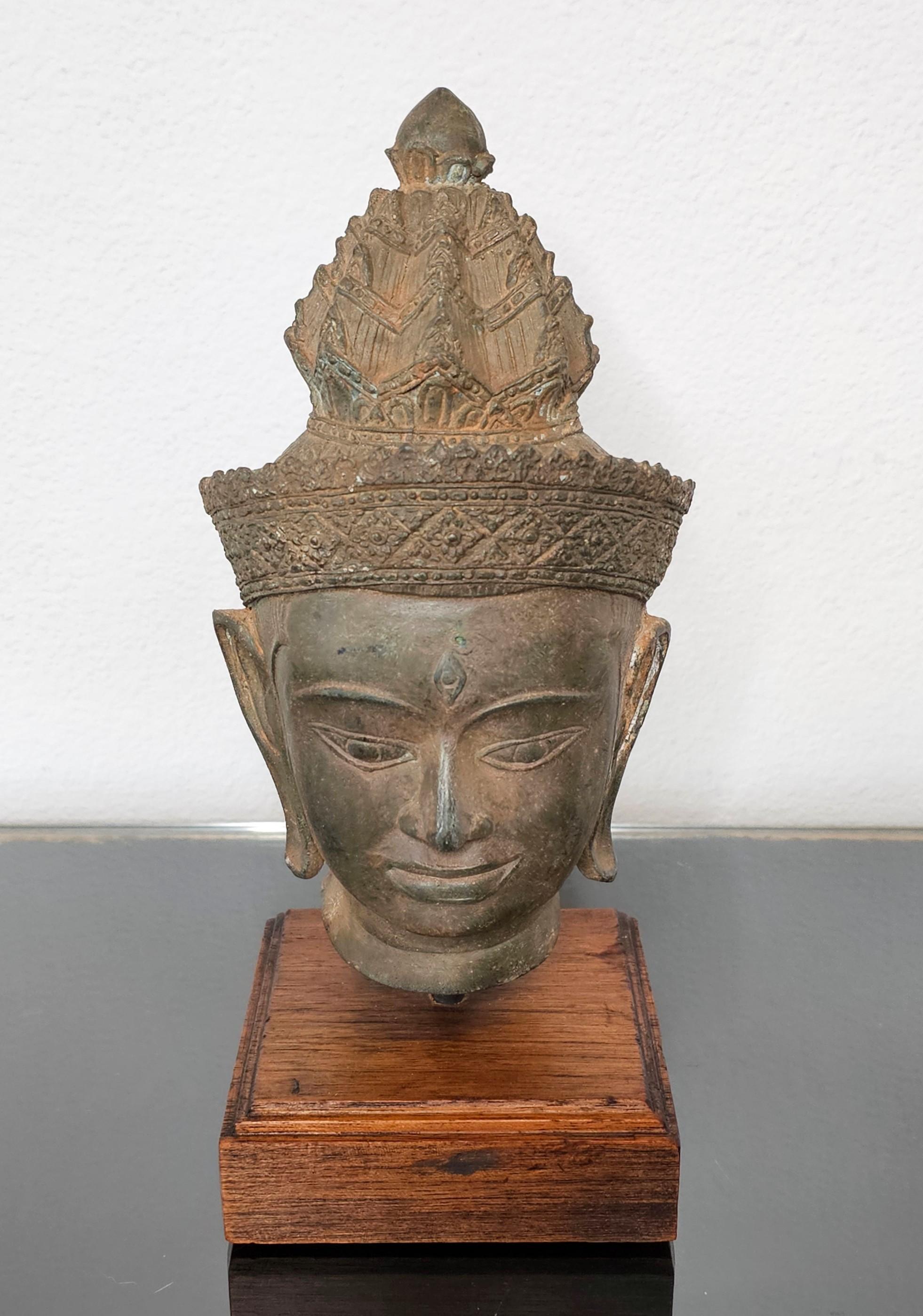 18th Century and Earlier Antique Thai Bronze Buddha Head Statue Fragment