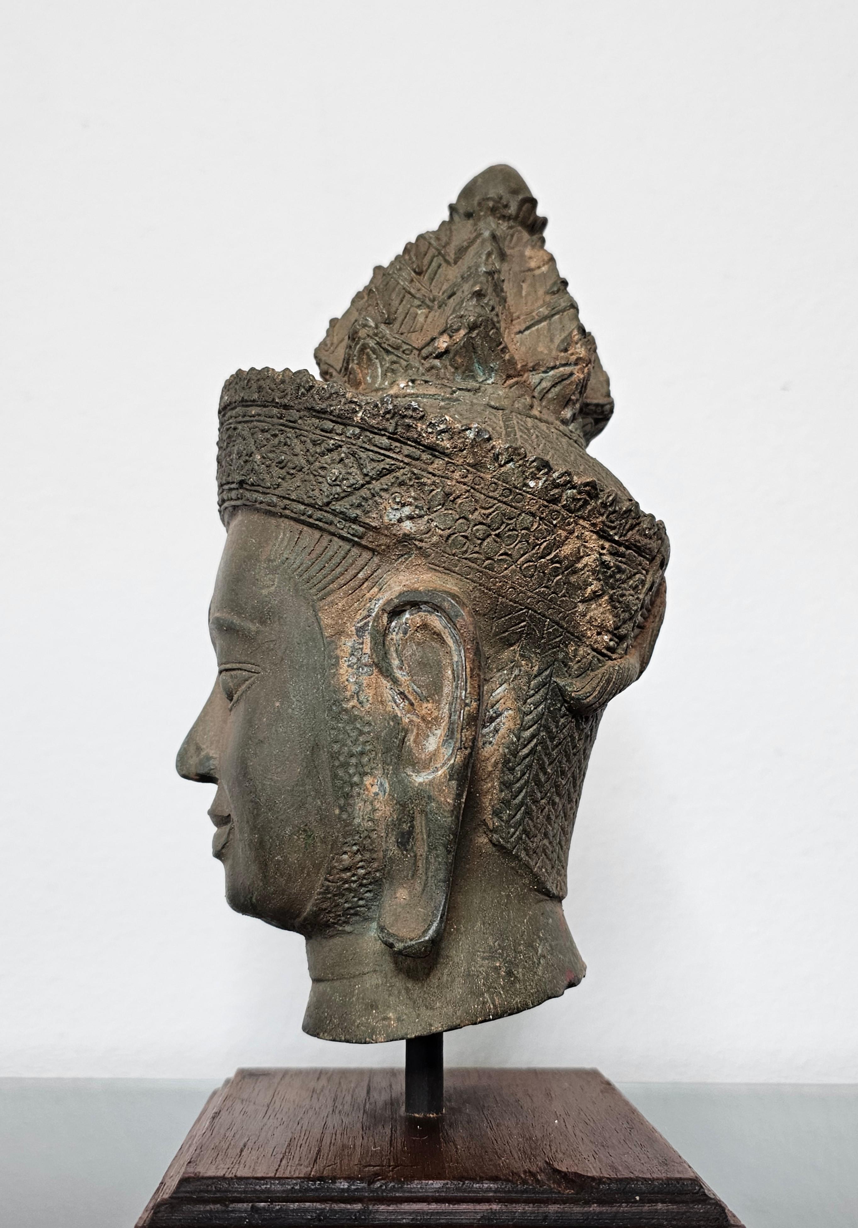 Antique Thai Bronze Buddha Head Statue Fragment 1