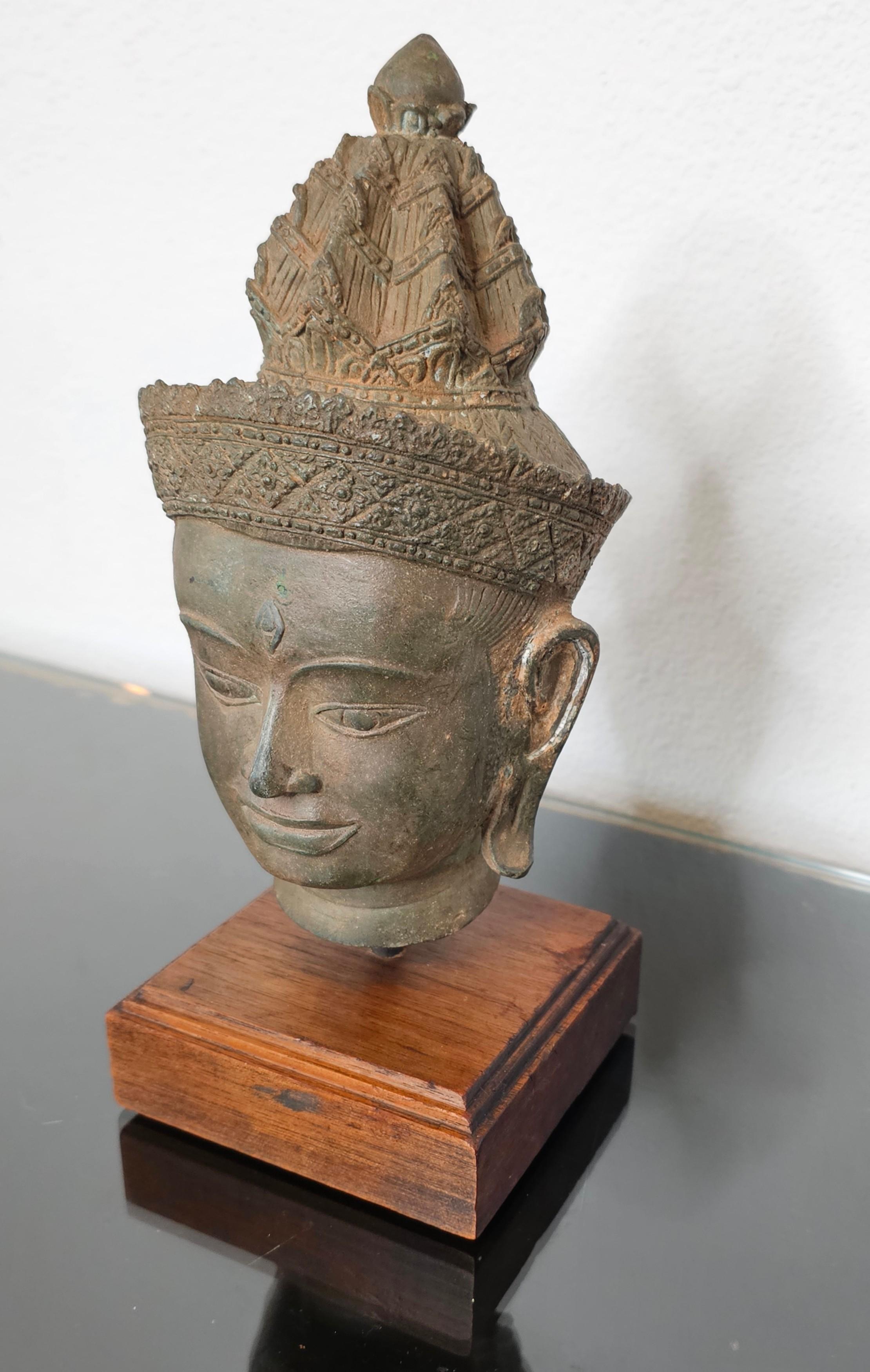 Antique Thai Bronze Buddha Head Statue Fragment 2