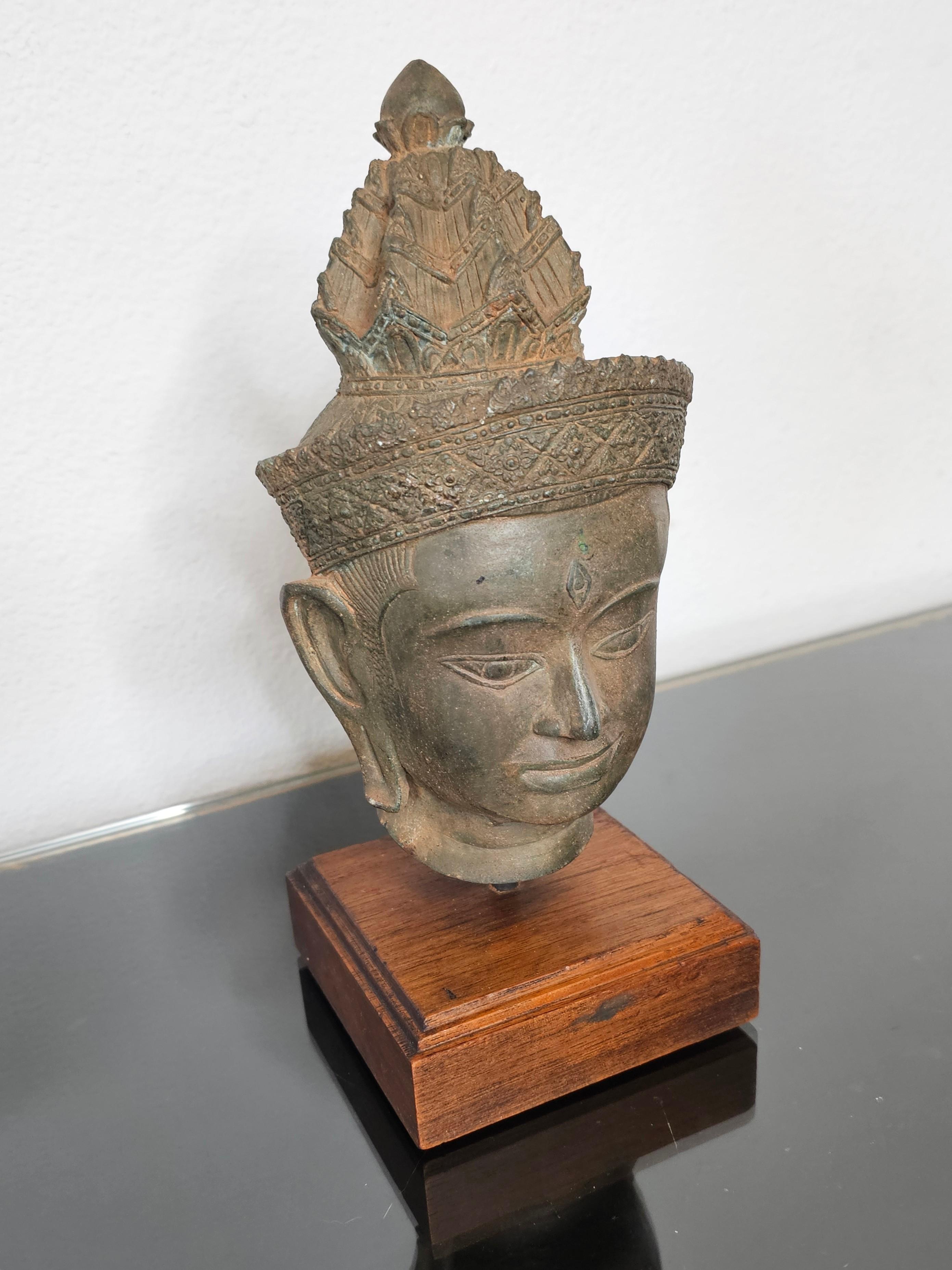 Antique Thai Bronze Buddha Head Statue Fragment 3