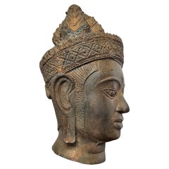 Antique Thai Bronze Buddha Head Statue Fragment