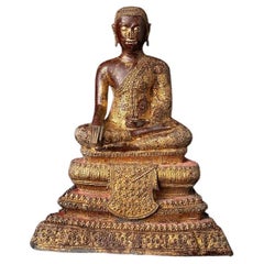 Antique Thai Bronze Monk Statue from Thailand