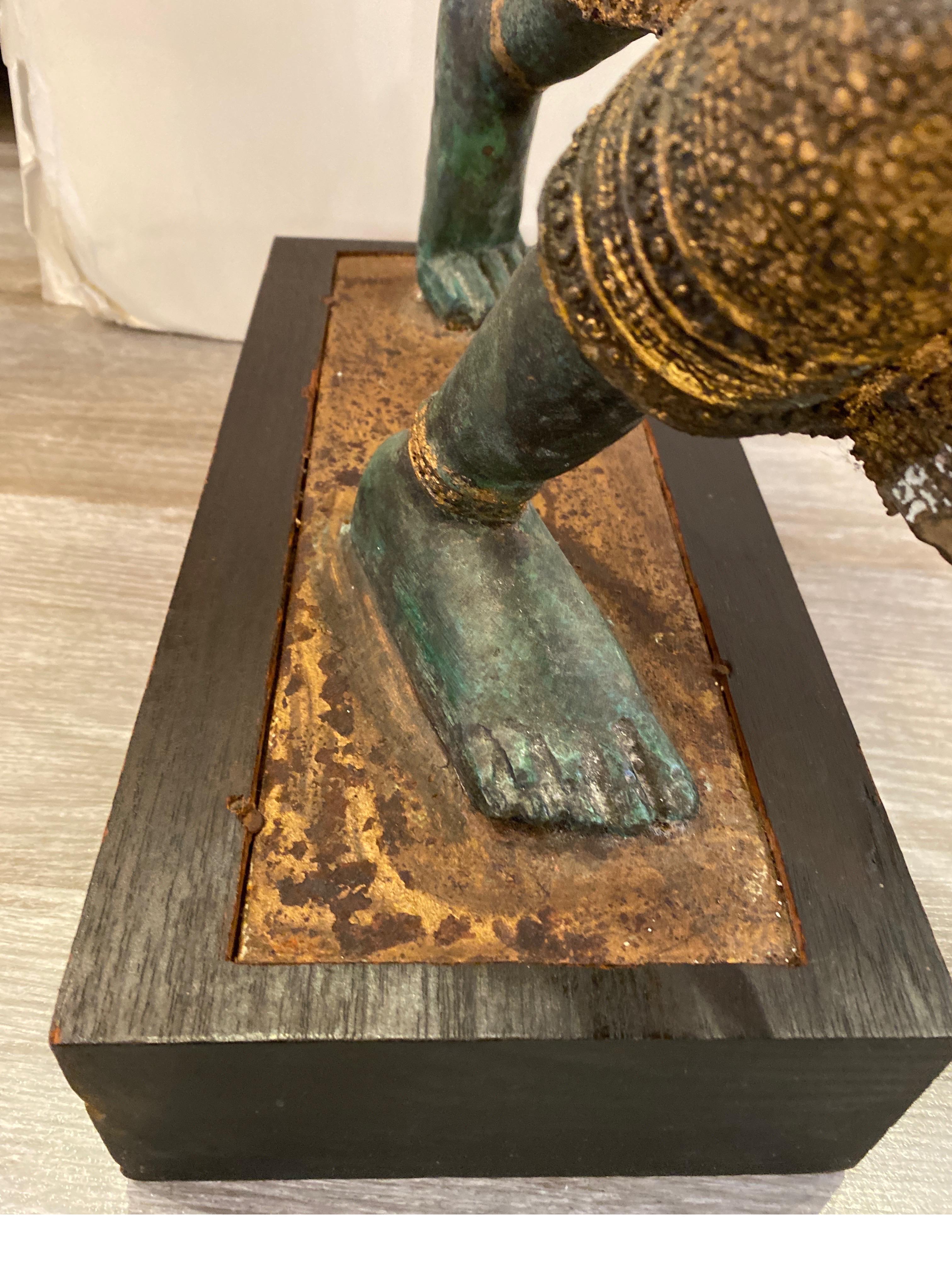Patinated Antique Thai Bronze Sculpture of a Dancer For Sale