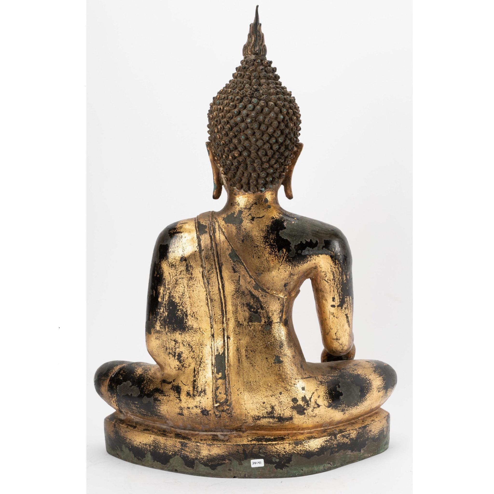 Cast Antique Thai Bronze Seated Buddha in Sukhothai style, 19th century For Sale