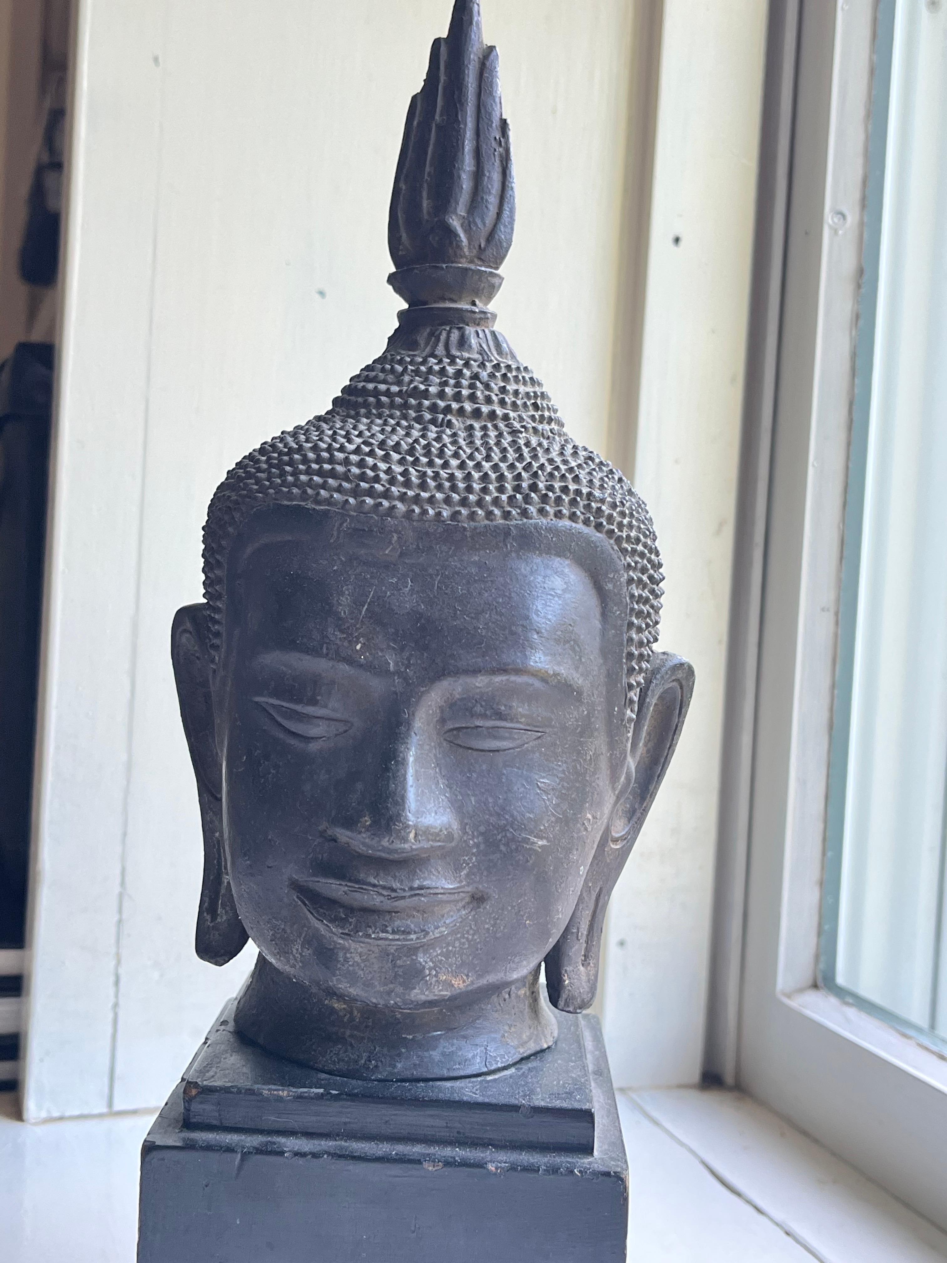 Other Antique Thai Buddha Head in Bronze For Sale