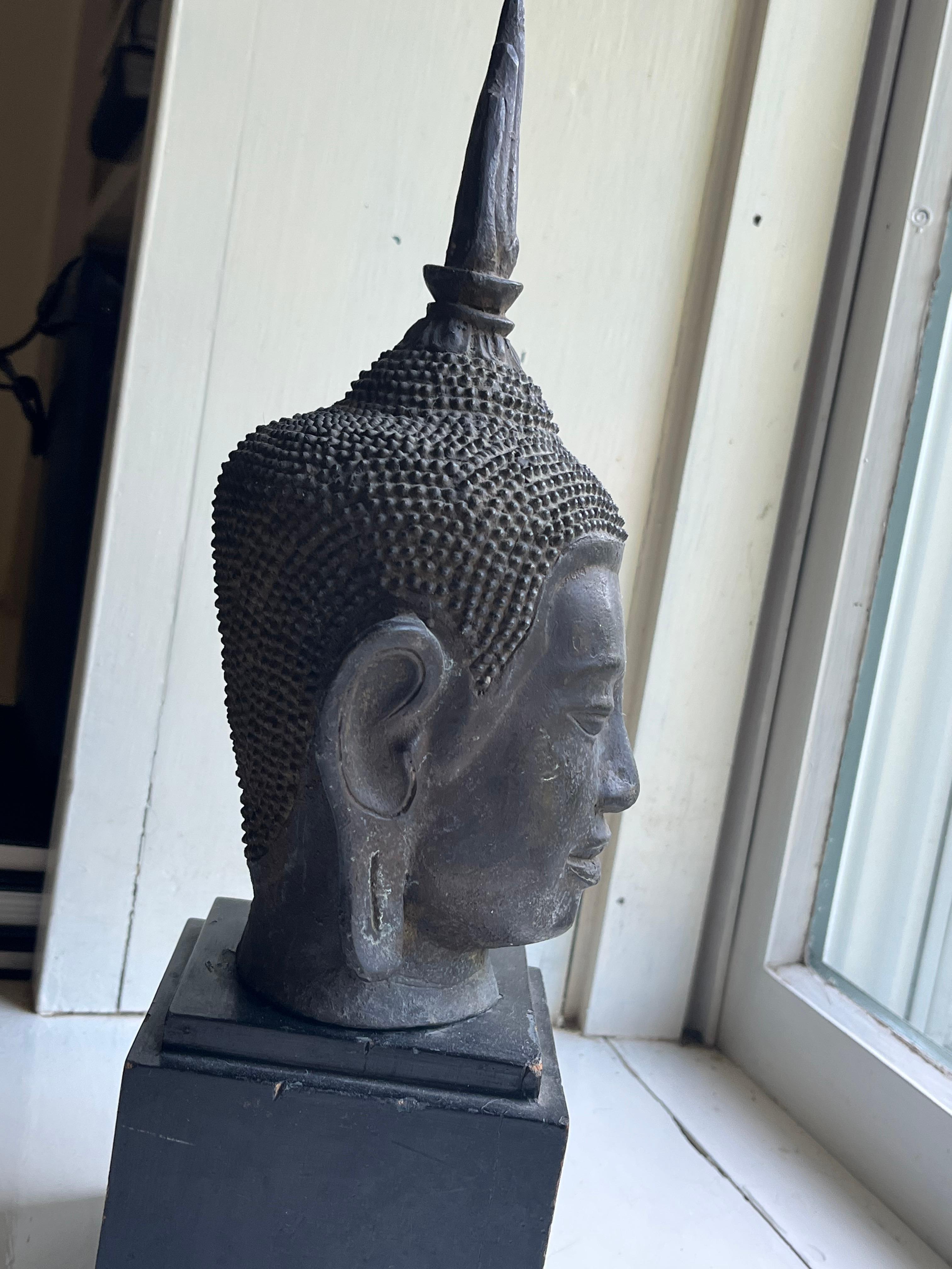 18th Century and Earlier Antique Thai Buddha Head in Bronze For Sale