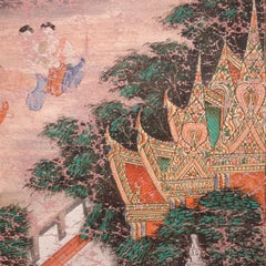 Antique Thai Buddhist Banner Painting, Buddha Descending from Tavatimsa Heaven