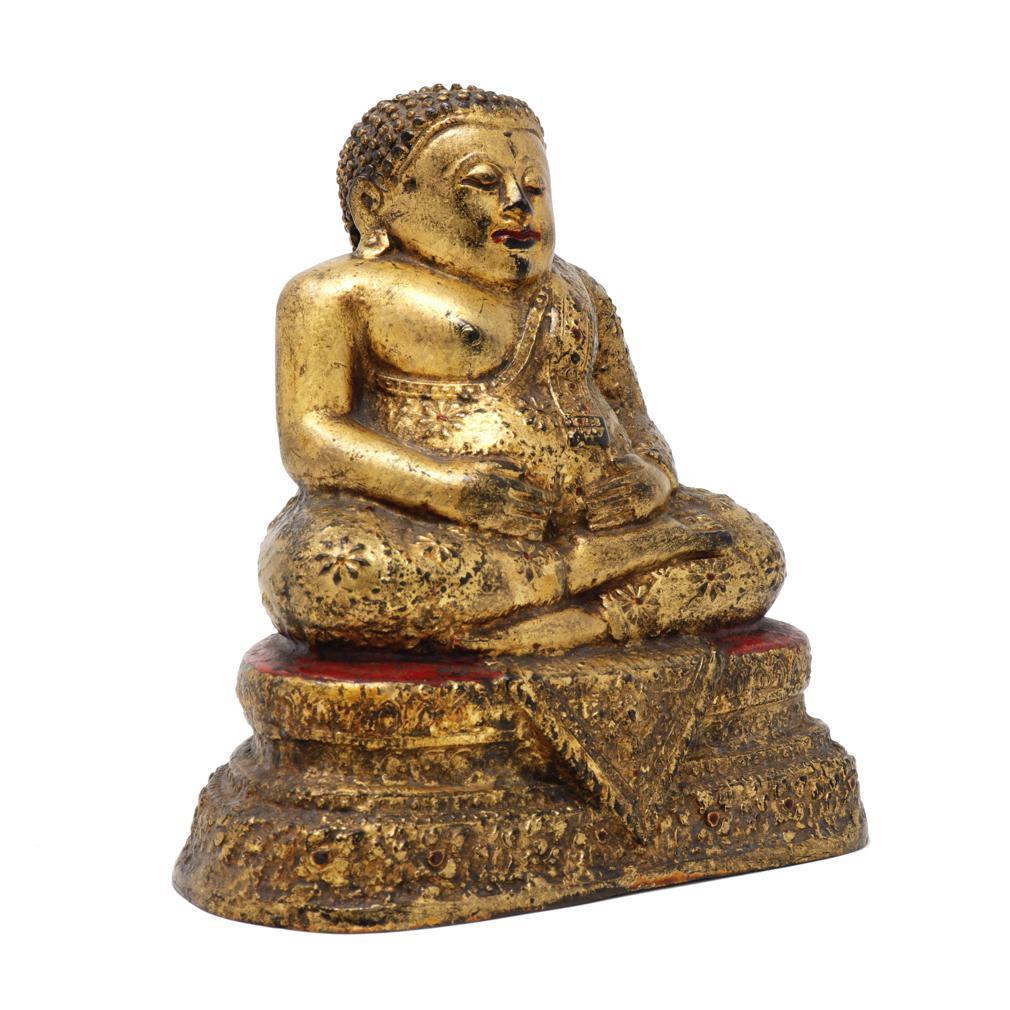 Figure ancienne en bronze doré bouddhiste thaïlandais de Phra Sangkachai Bon état - En vente à Point Richmond, CA