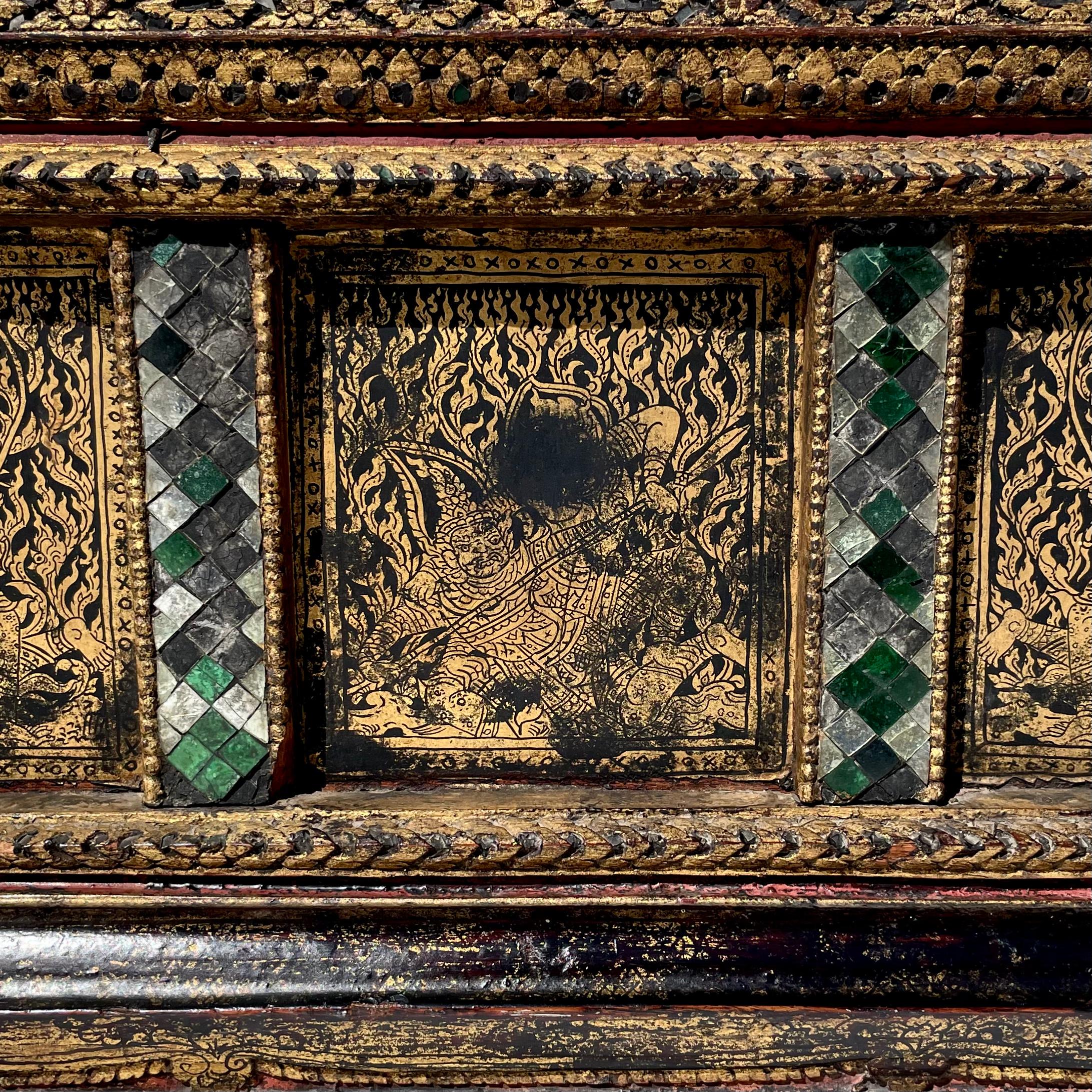 Carved Antique Thai Buddhist Manuscript Box, Rattanakosin Kingdom